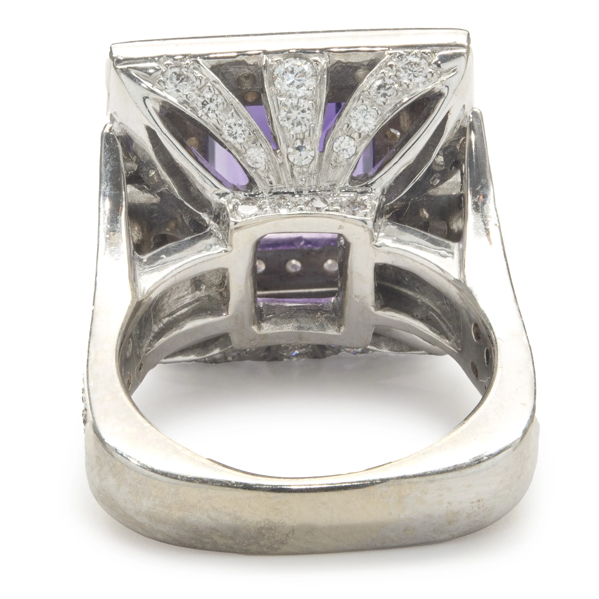 18 Karat White Gold Pave Diamond and Amethyst Cocktail Ring - Image 3