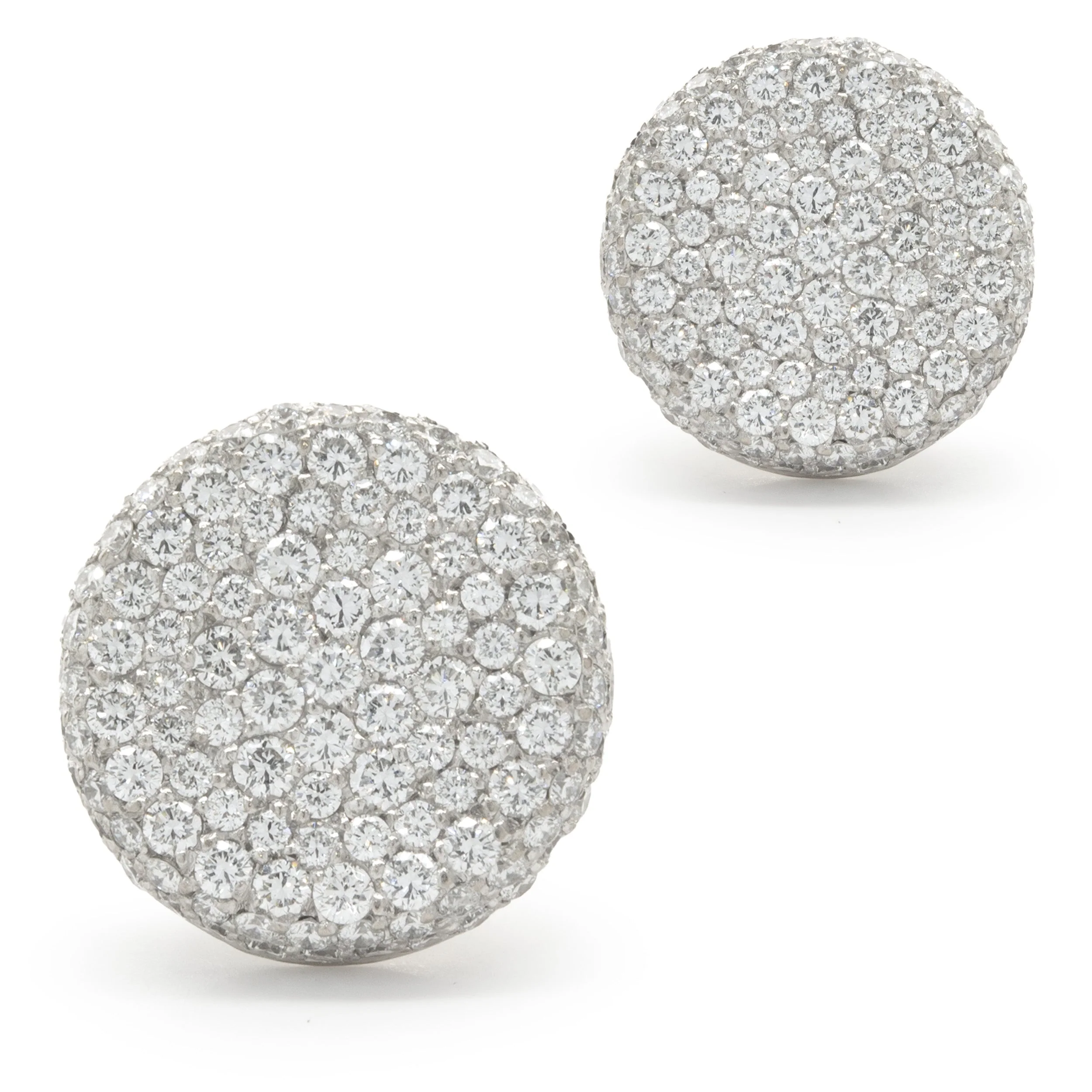 18 Karat White Gold Pave Diamond Button Stud Earrings