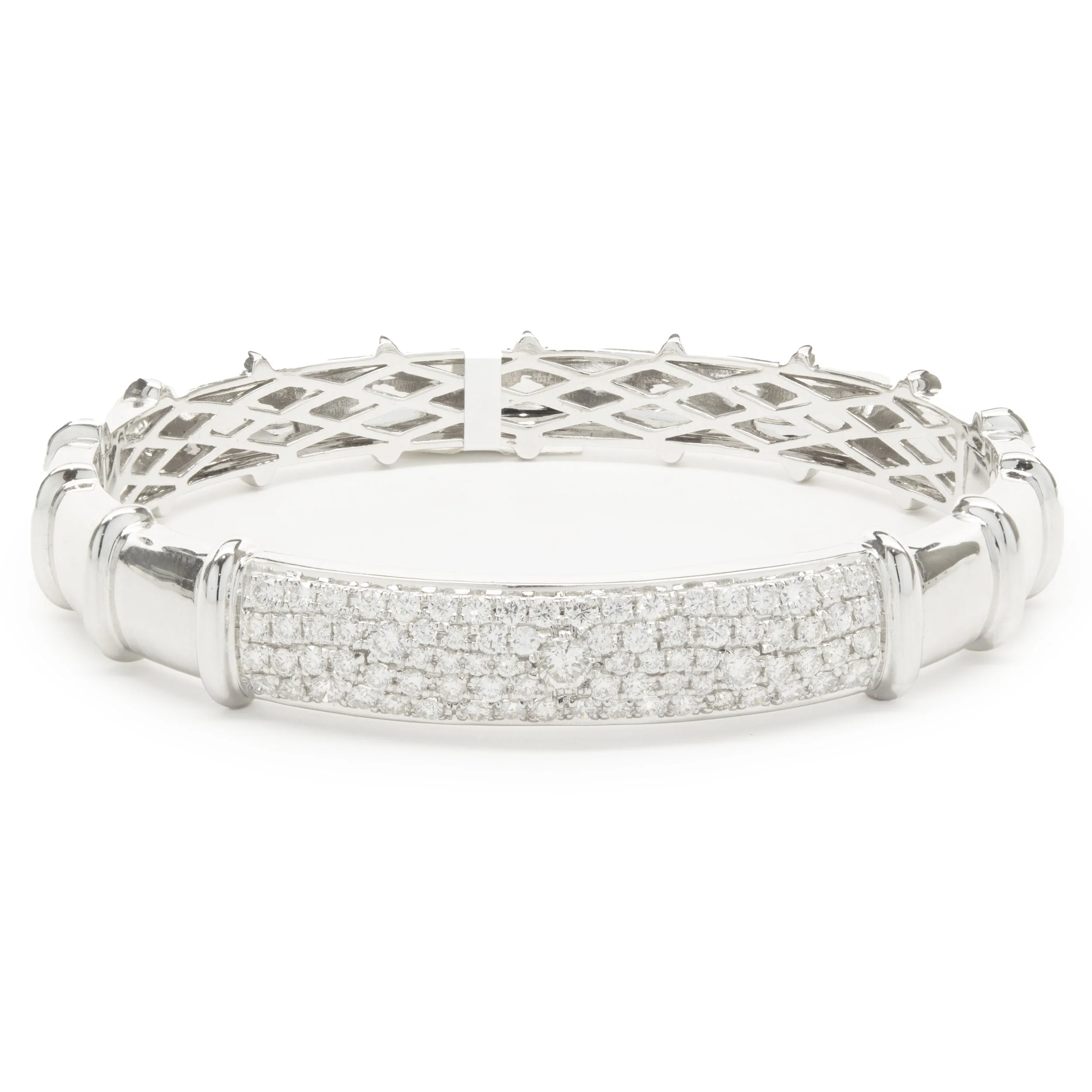 18 Karat White Gold Pave Diamond ID Style Bangle Bracelet