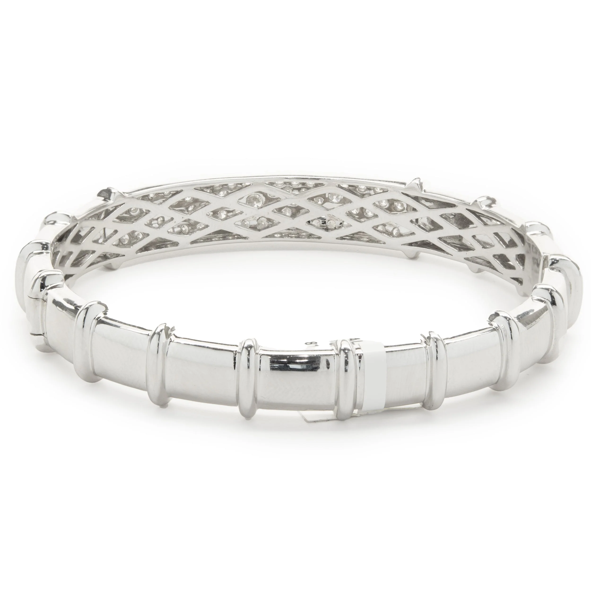 18 Karat White Gold Pave Diamond ID Style Bangle Bracelet - Image 4