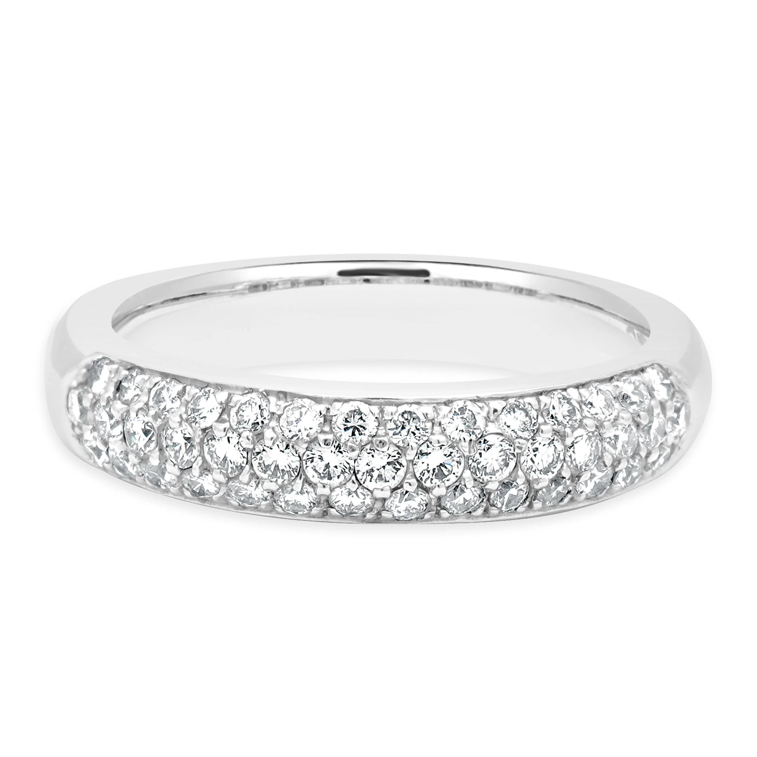 18 Karat White Gold Pave Diamond Three Row Band