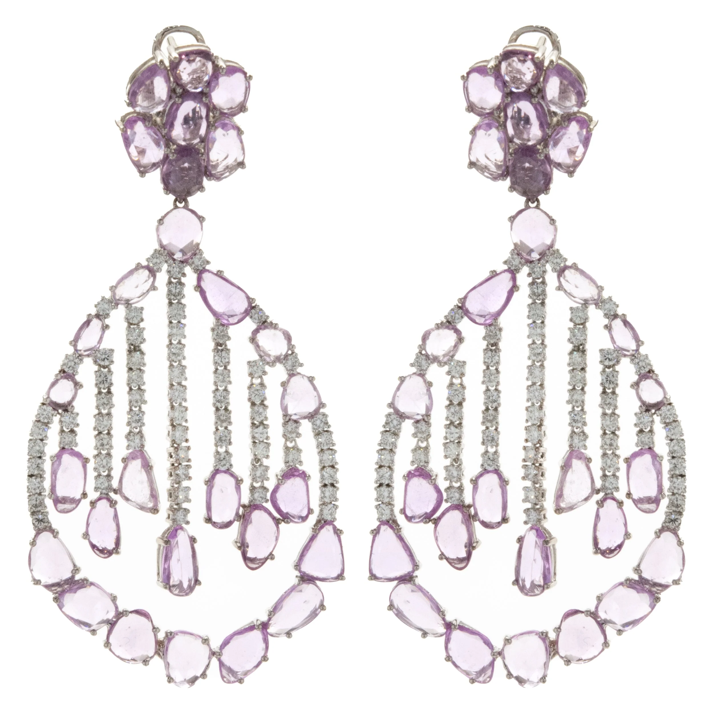 18 Karat White Gold Pink Sapphire and Diamond Dream Catcher Floating Earrings