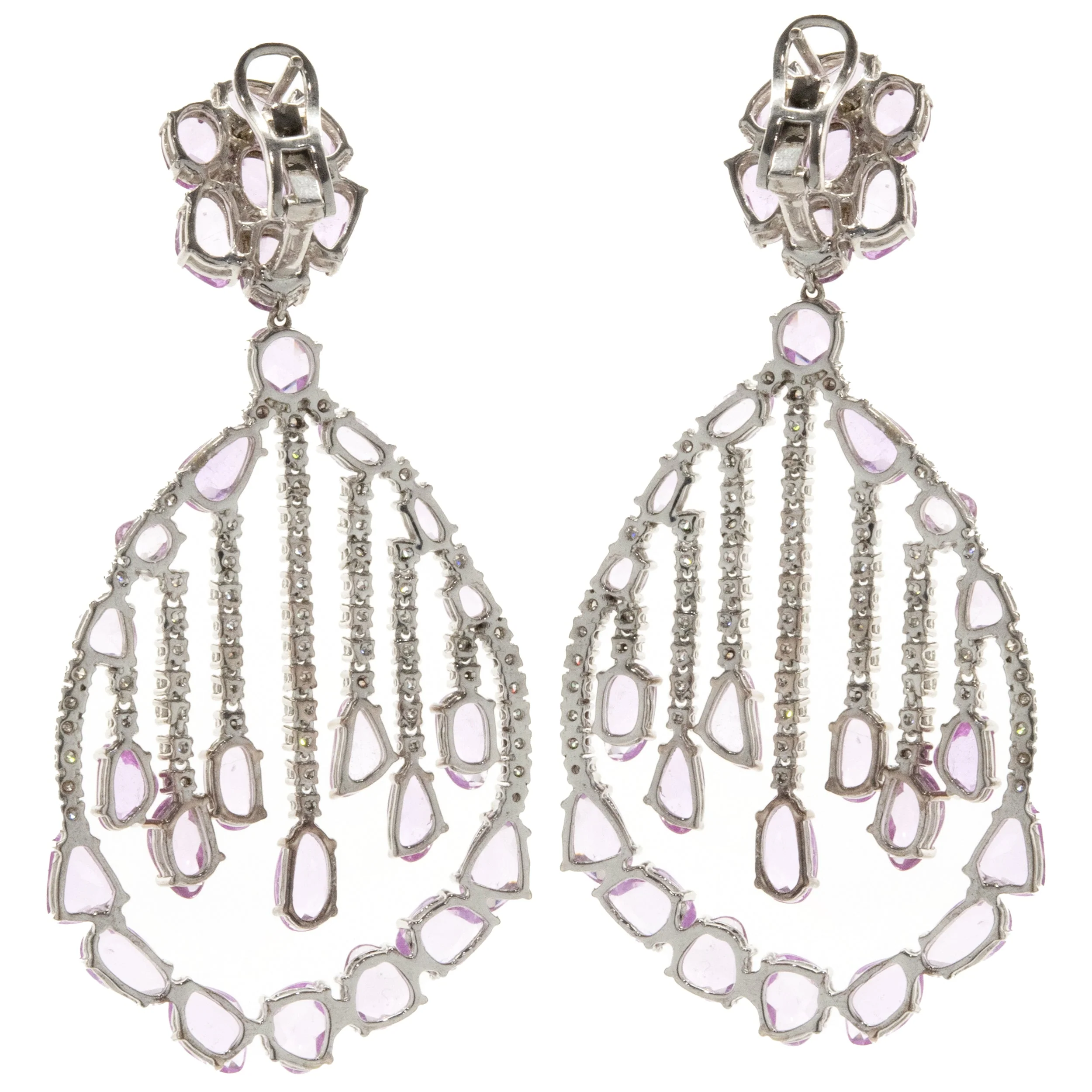18 Karat White Gold Pink Sapphire and Diamond Dream Catcher Floating Earrings - Image 2