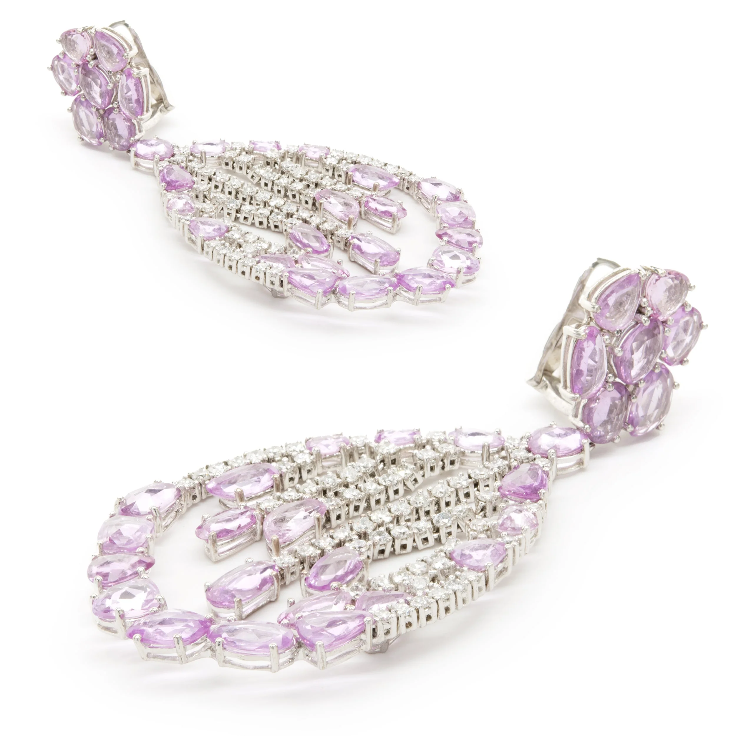 18 Karat White Gold Pink Sapphire and Diamond Dream Catcher Floating Earrings - Image 3
