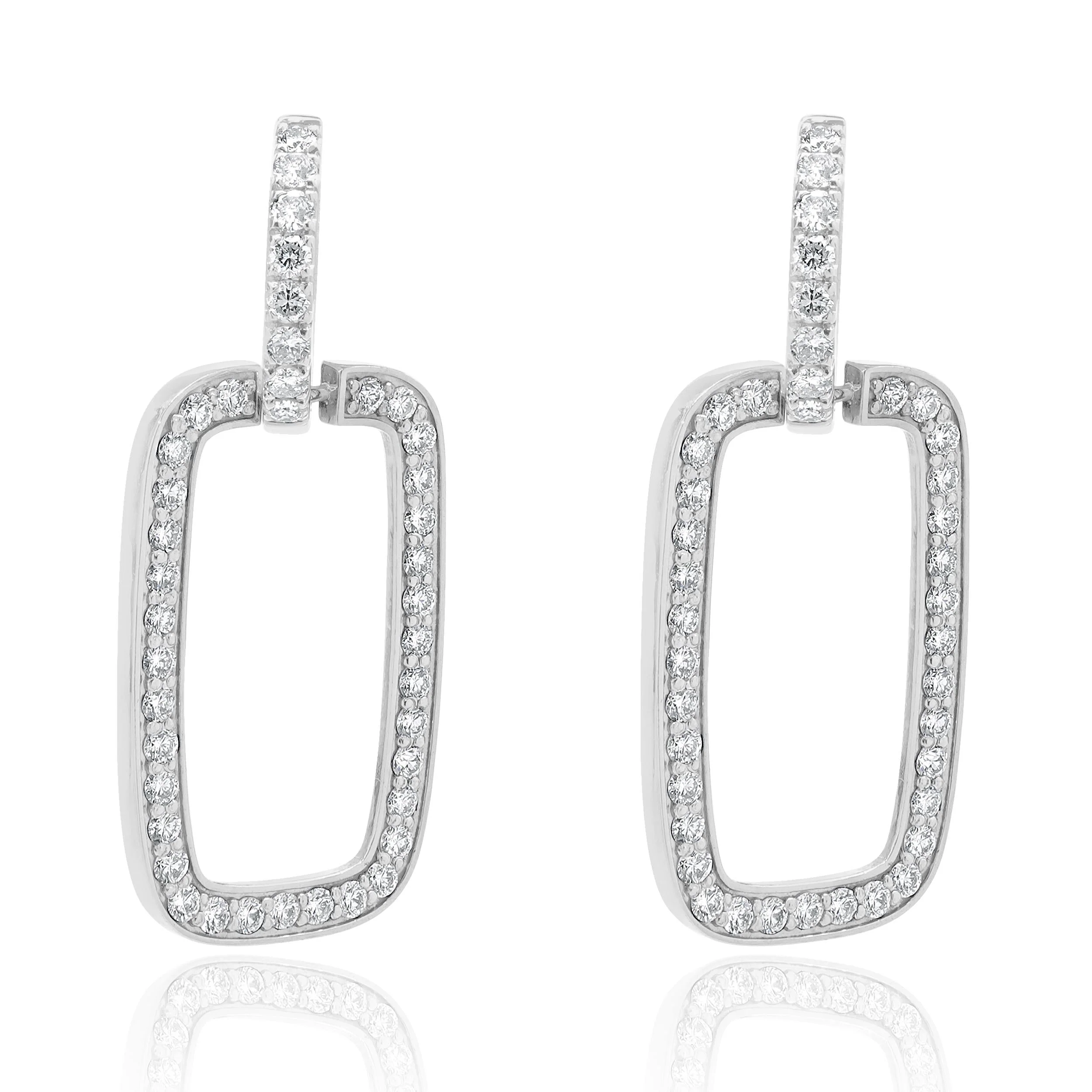 18 Karat White Gold Rectangular Diamond Door Knocker Earrings