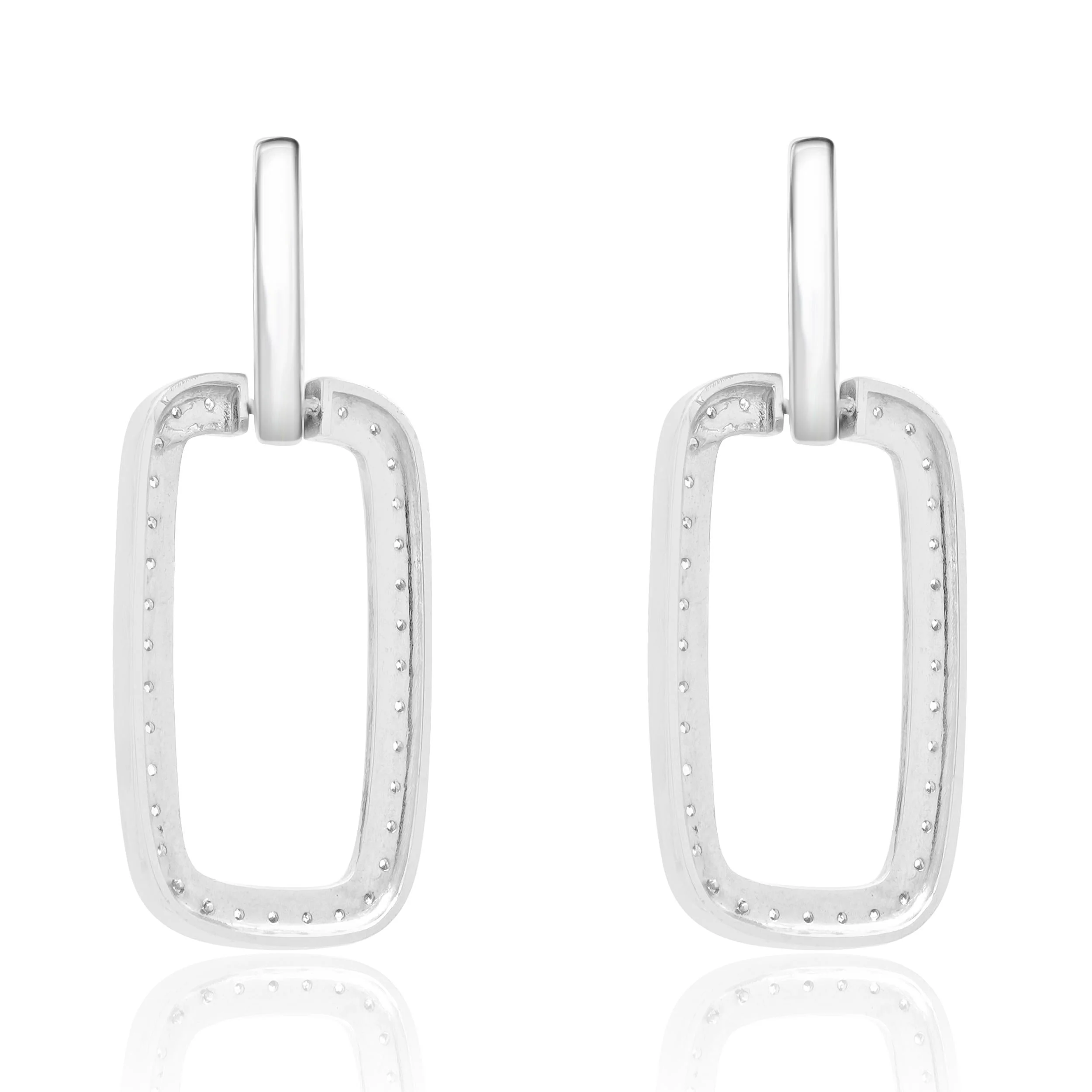 18 Karat White Gold Rectangular Diamond Door Knocker Earrings - Image 2
