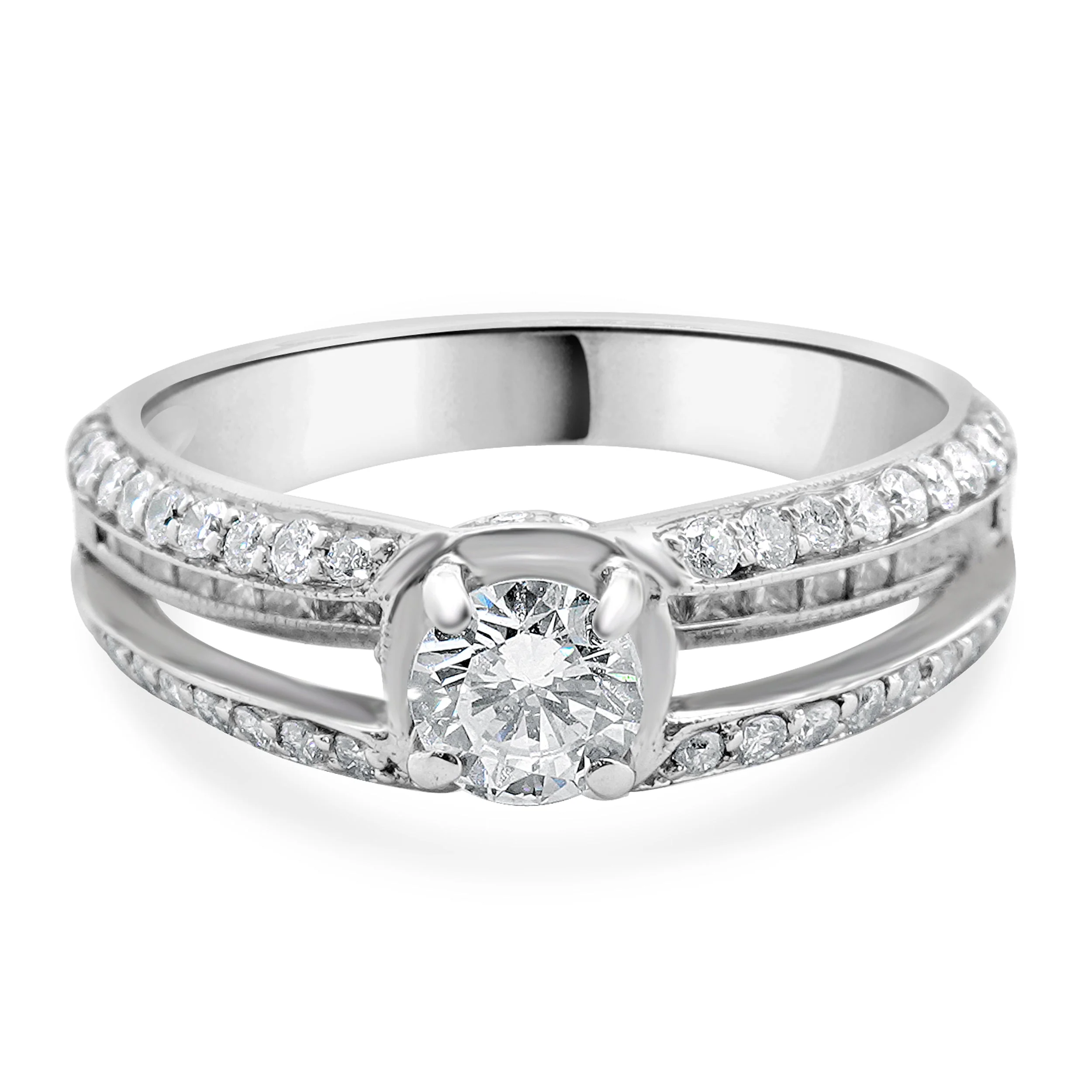 18 Karat White Gold Round Brilliant Cut Diamond Engagement Ring