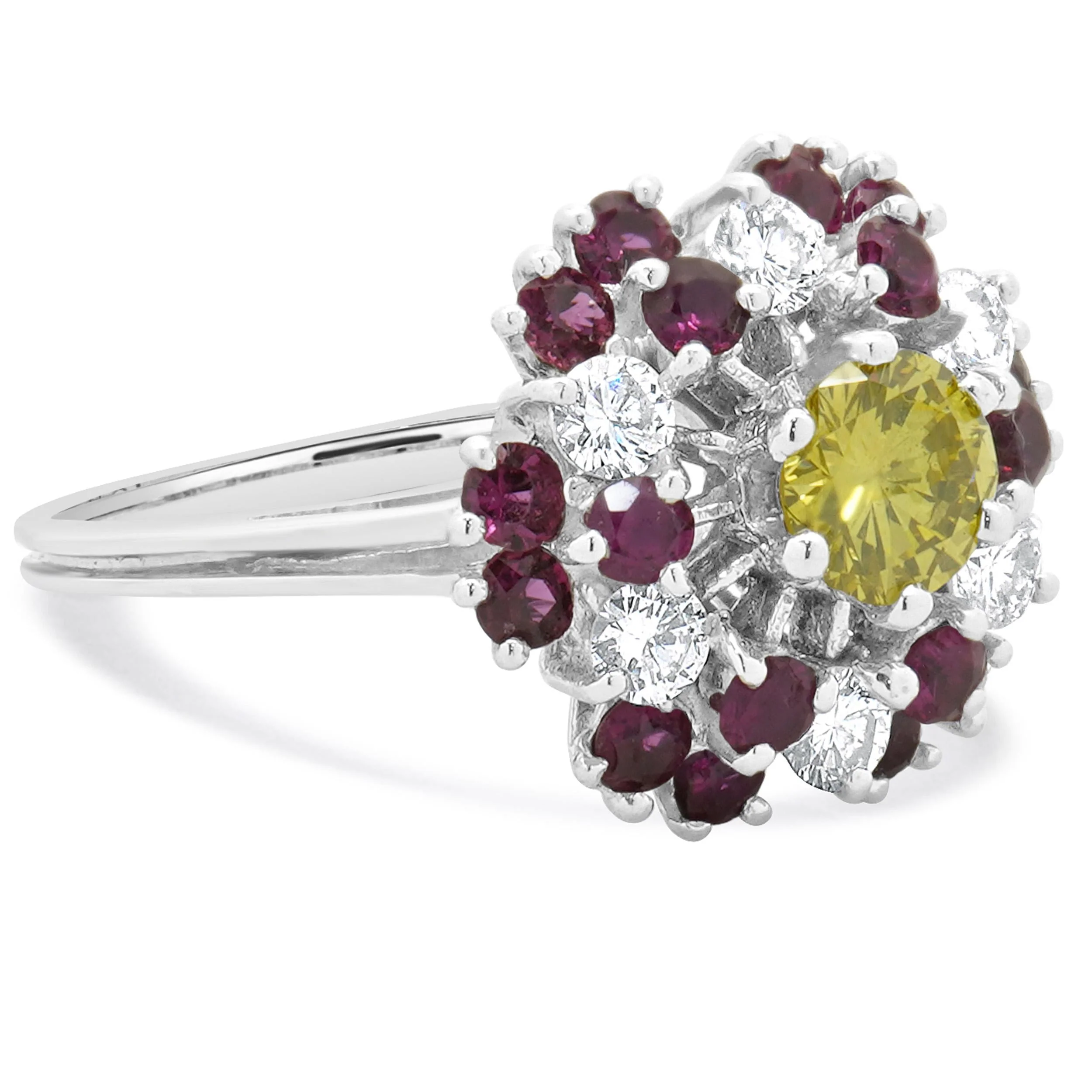 18 Karat White Gold Ruby and Diamond Sunflower Ring - Image 3