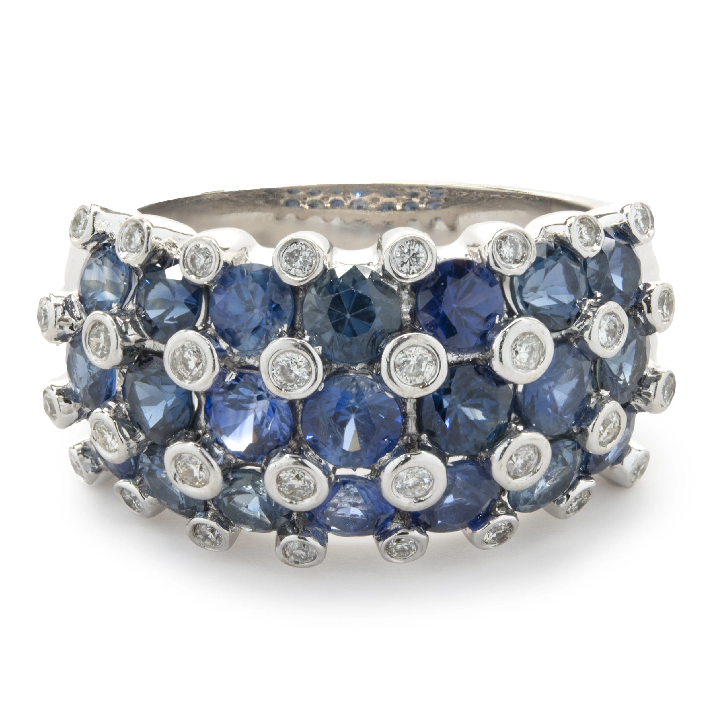 18 Karat White Gold Sapphire and Bezel Set Diamond Cigar Band