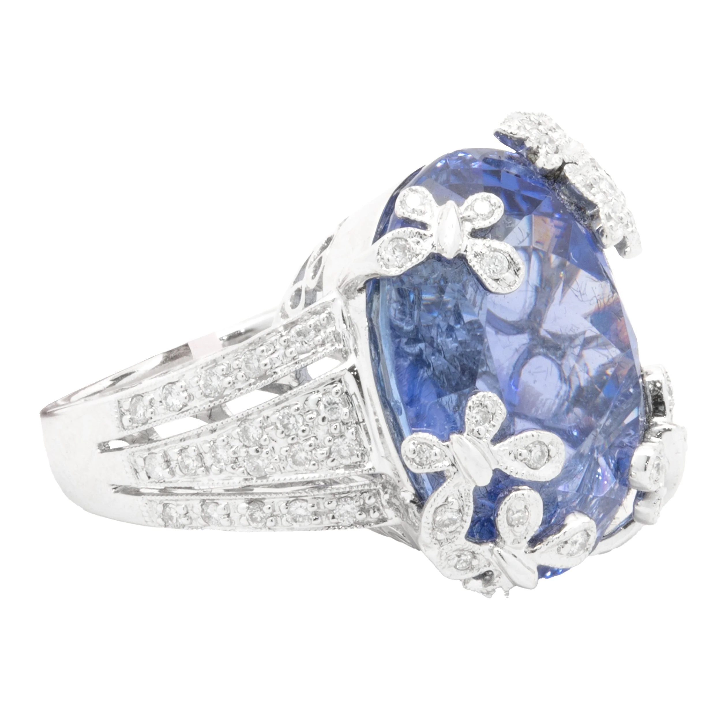 18 Karat White Gold Tanzanite and Diamond Butterfly Ring - Image 2