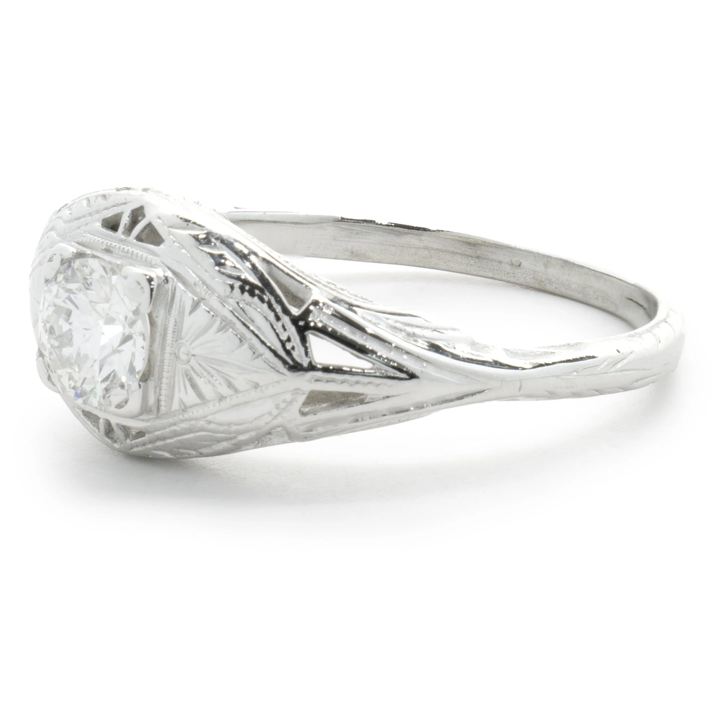 18 Karat White Gold Vintage Art Deco Diamond Engagement Ring - Image 4