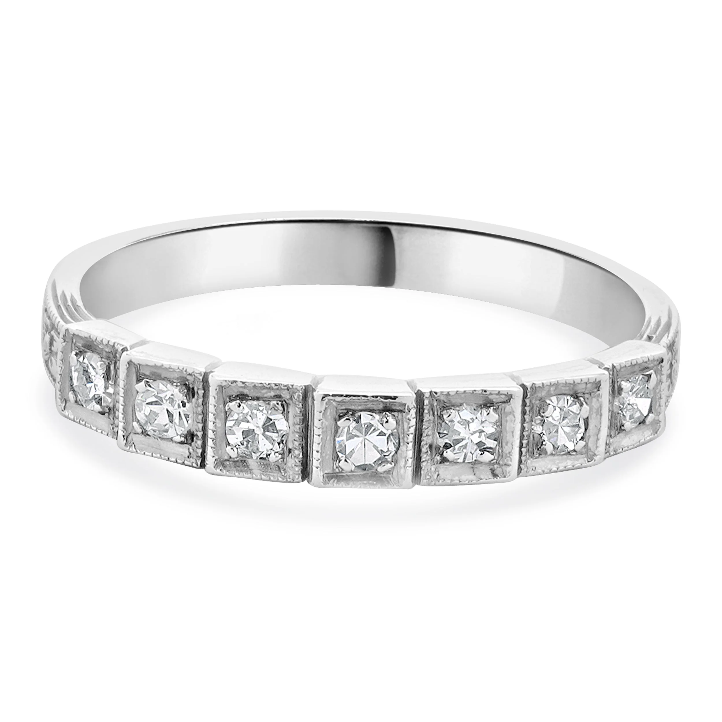 18 Karat White Gold Vintage Diamond Deco Band