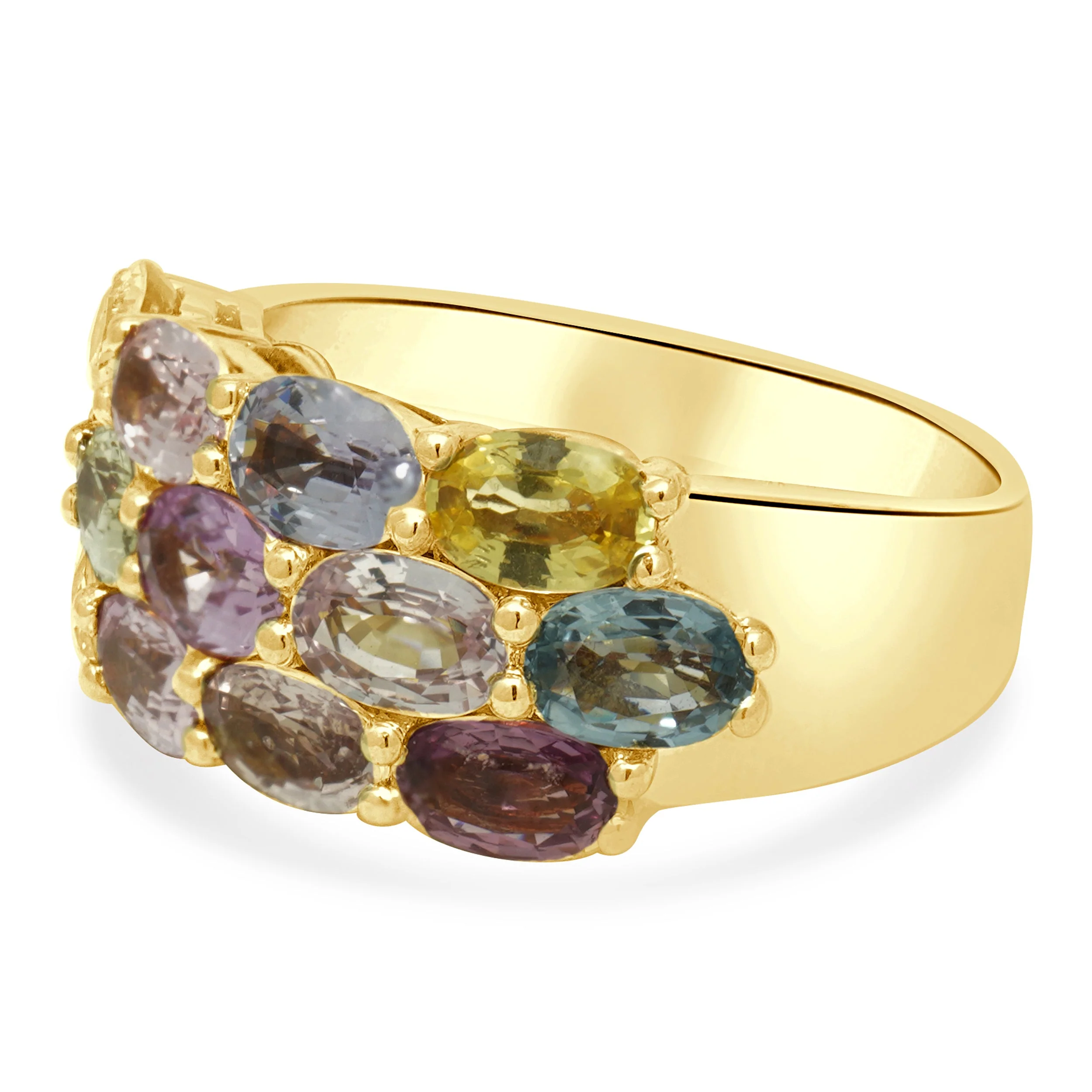 18 Karat Yellow Gold 3-Row Multi-Color Oval Cut Sapphire Ring - Image 2