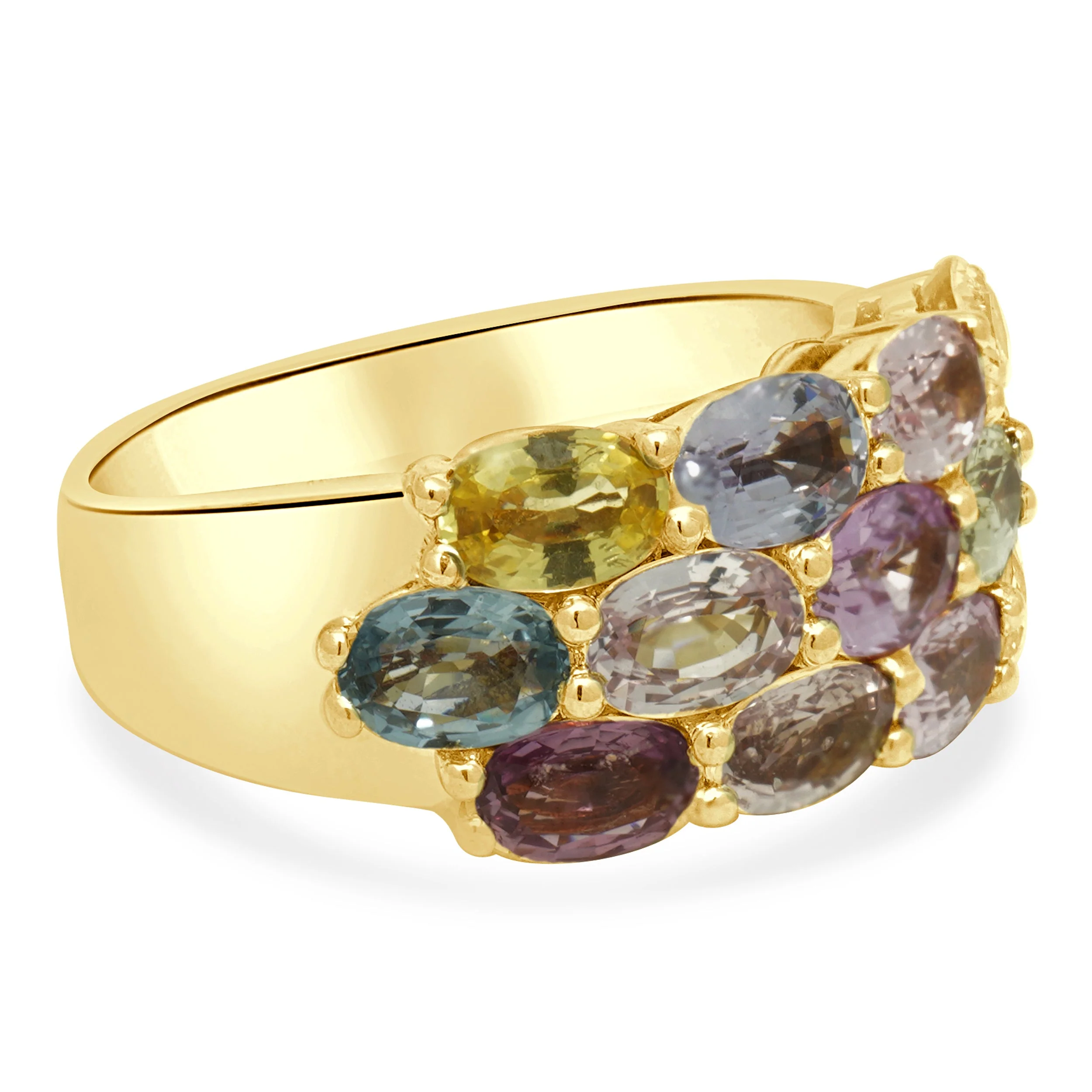 18 Karat Yellow Gold 3-Row Multi-Color Oval Cut Sapphire Ring - Image 4