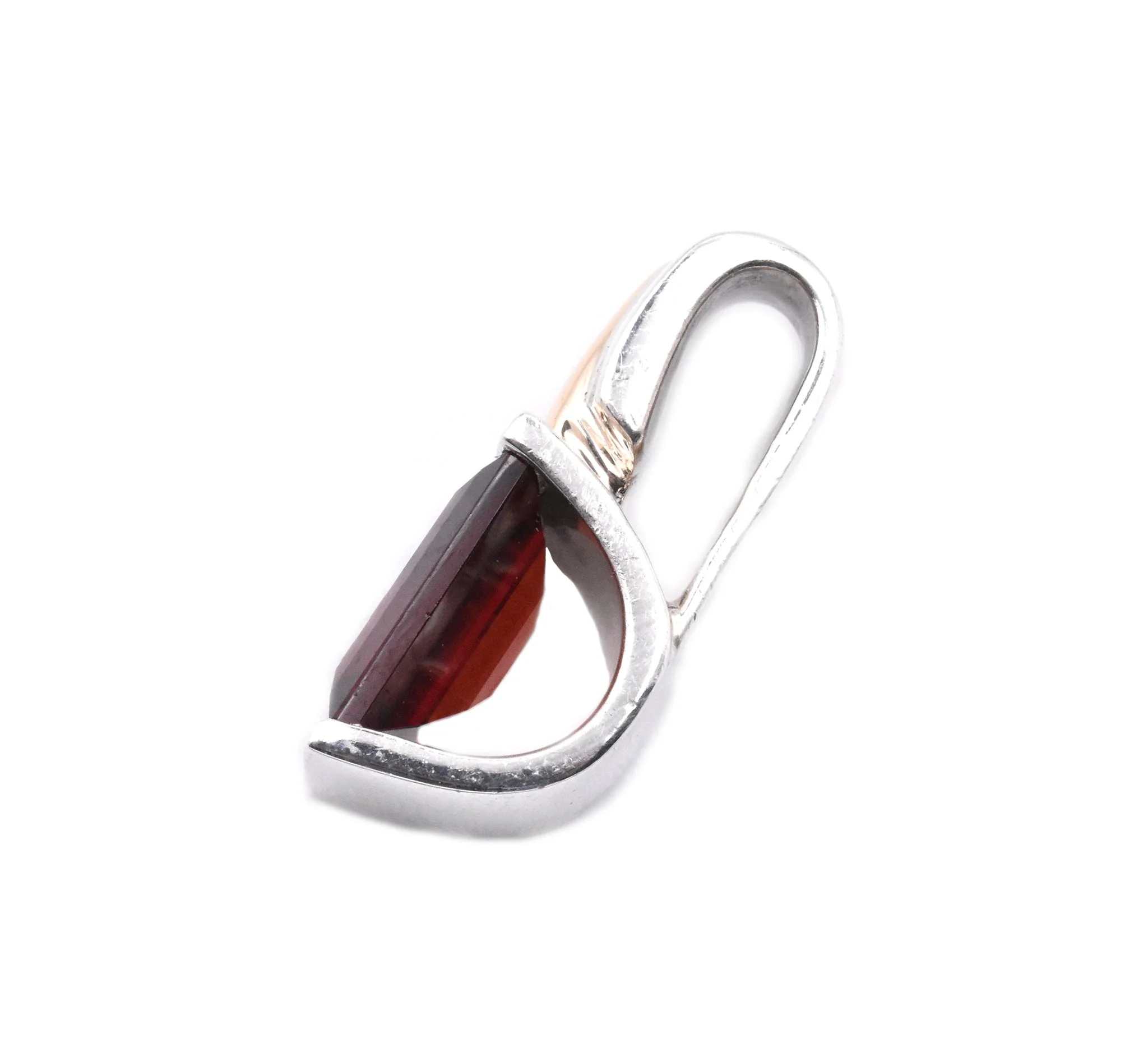18 Karat Yellow Gold and Sterling Silver Garnet Pendant - Image 3