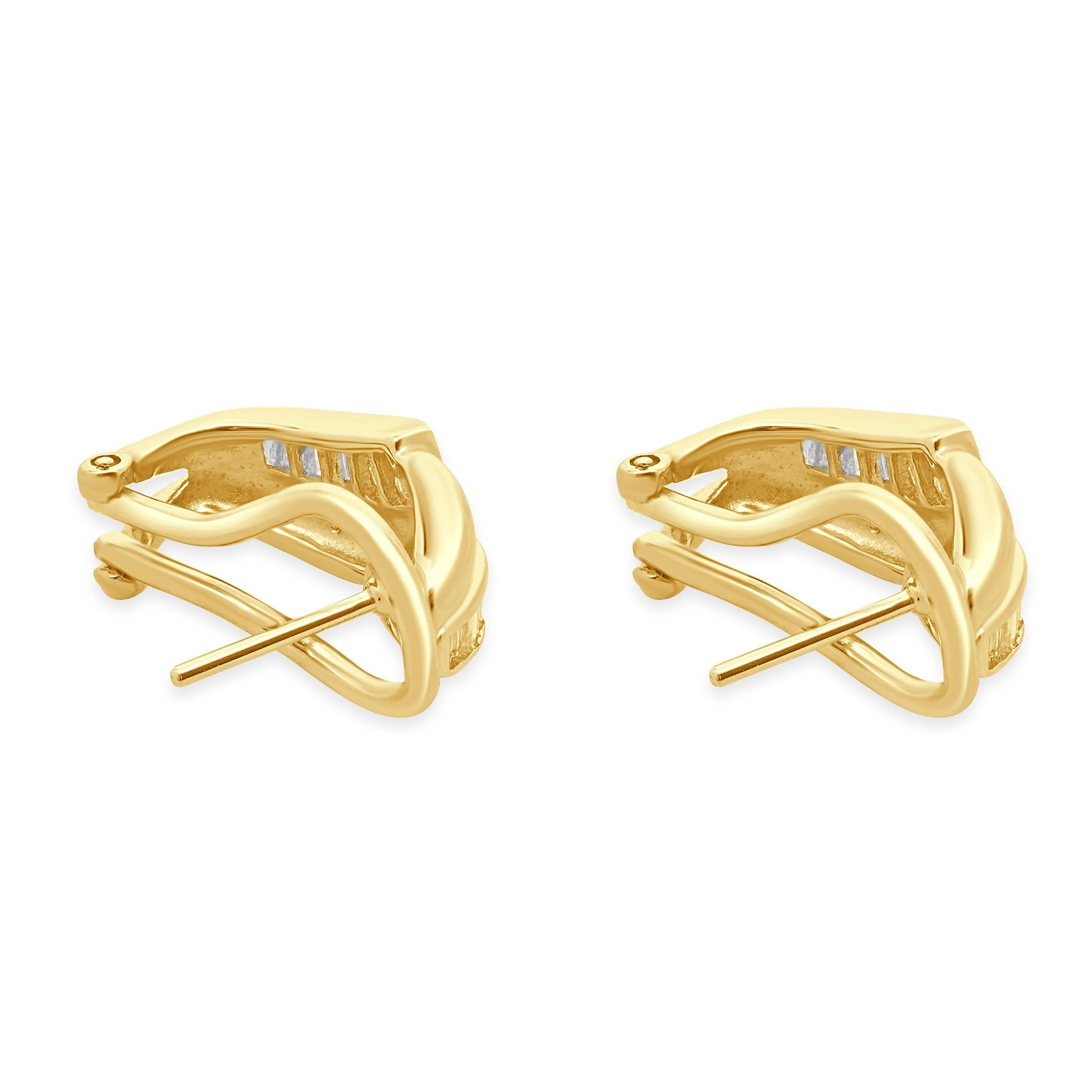 18 Karat Yellow Gold Baguette Cut Diamond Crossover Hoop Earrings - Image 4