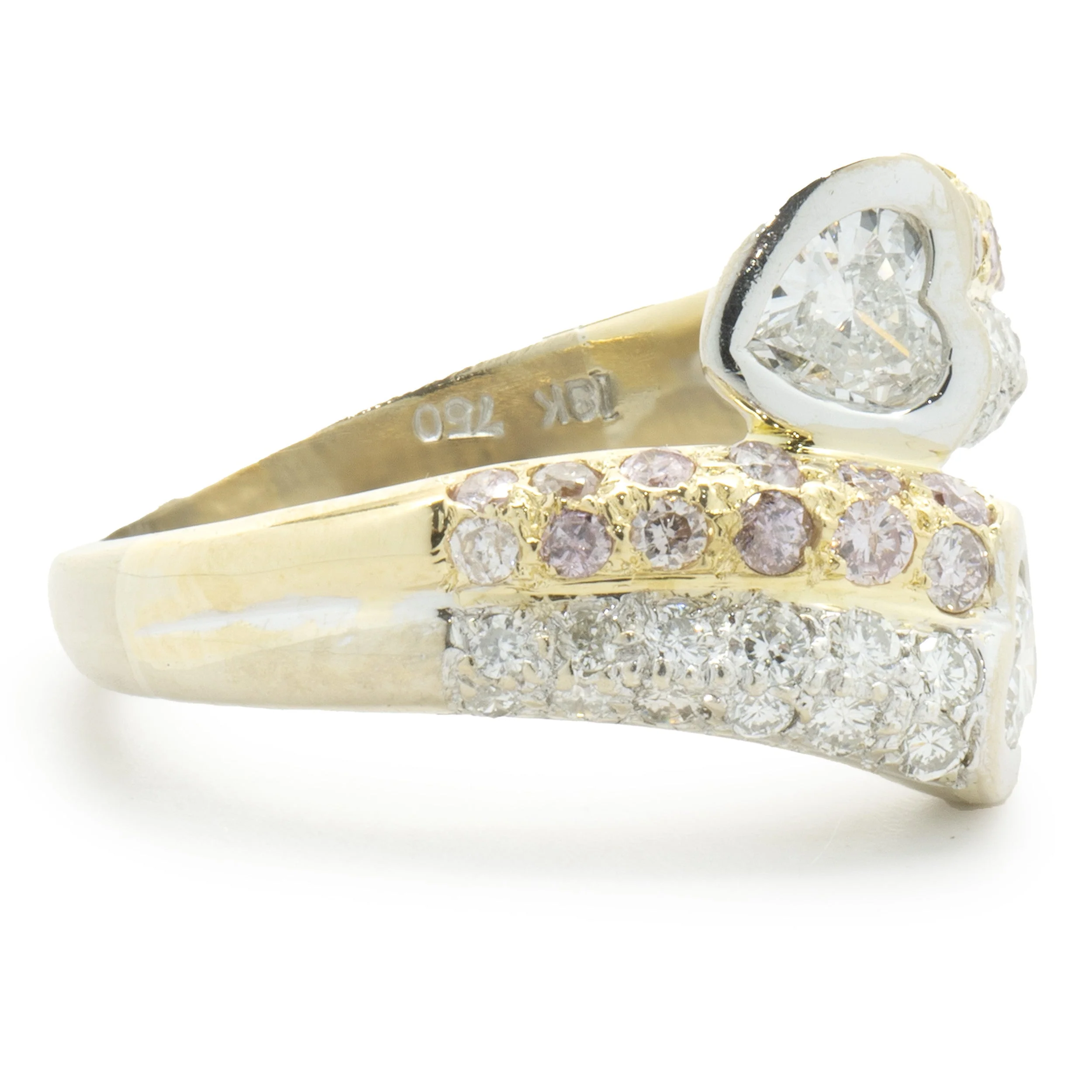 18 Karat Yellow Gold Bezel Set Heart Diamond Bypass Ring - Image 2