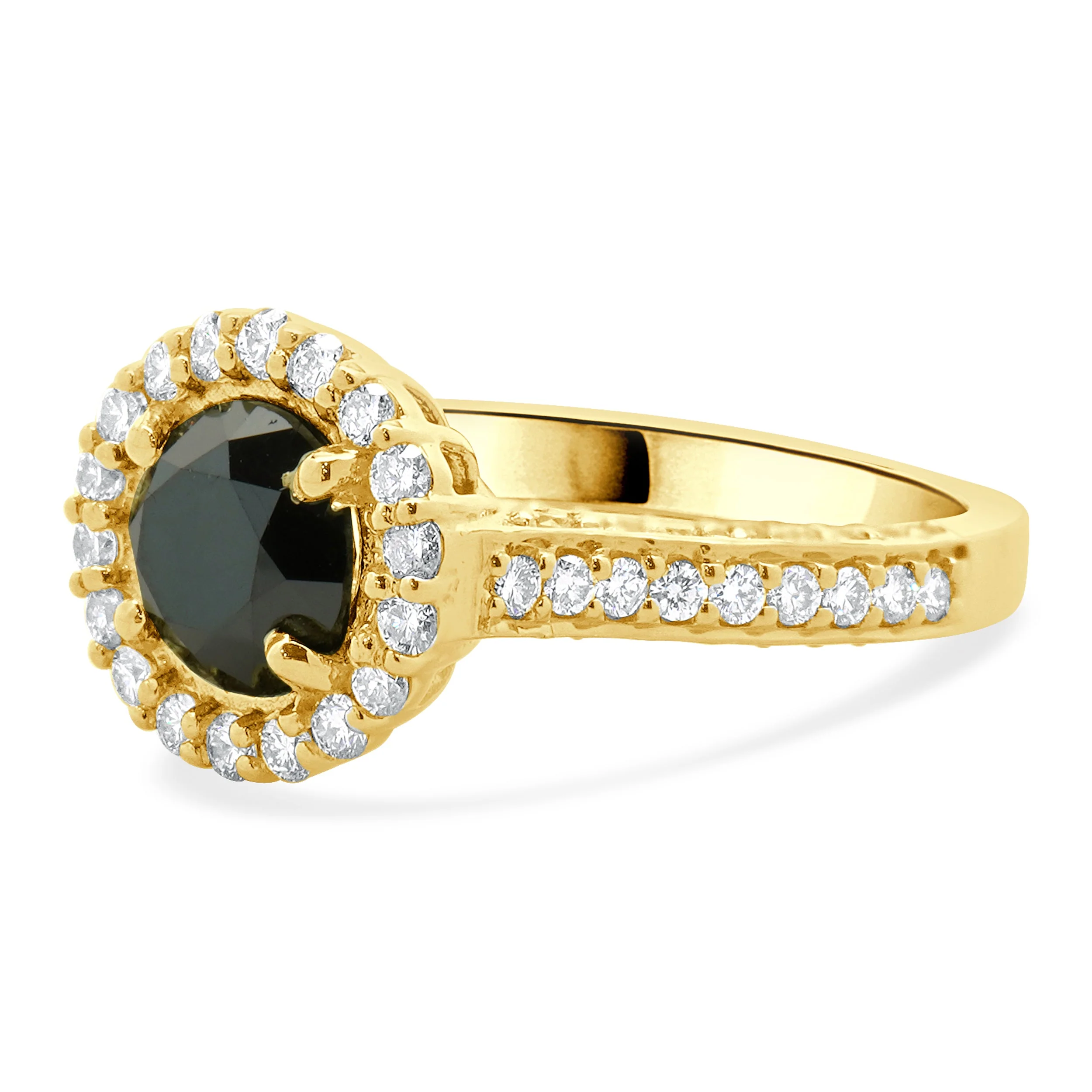 18 Karat Yellow Gold Black Round Brilliant Cut Diamond Engagement Ring - Image 2