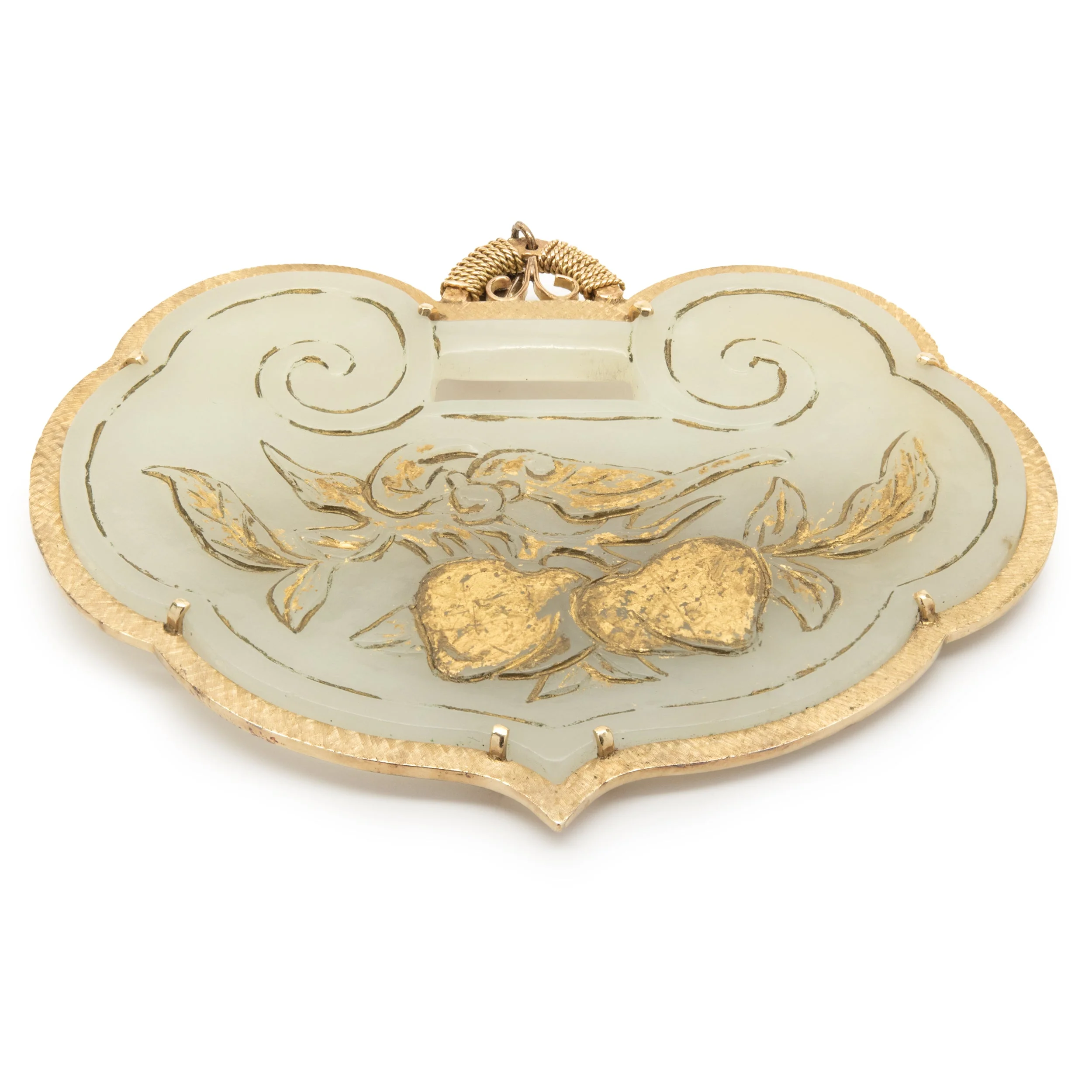 18 Karat Yellow Gold Carved Jade Pendant