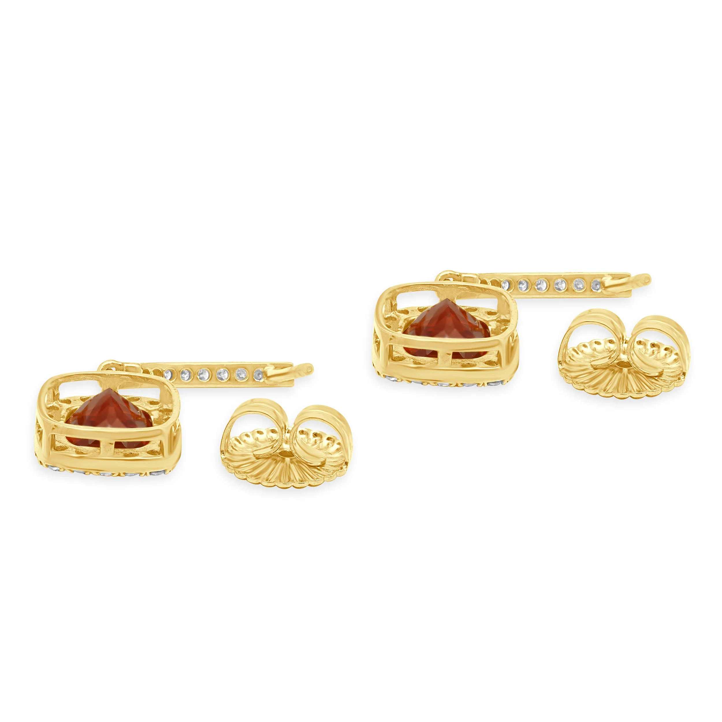 18 Karat Yellow Gold Cushion Cut Fire Opal and Round Diamond Halo Dangle Earrings - Image 4