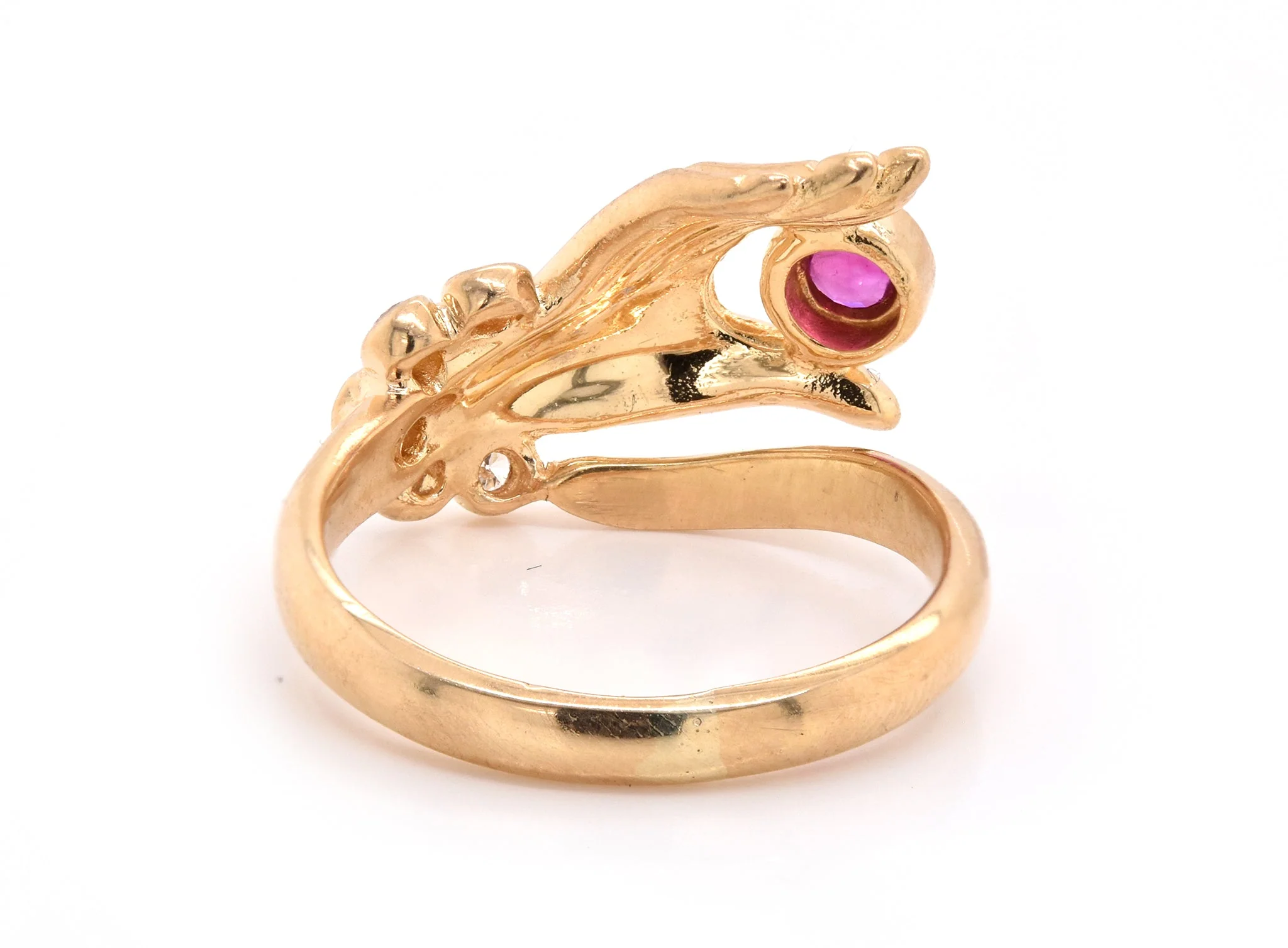 18 Karat Yellow Gold Diamond and Ruby Hand Ring - Image 4