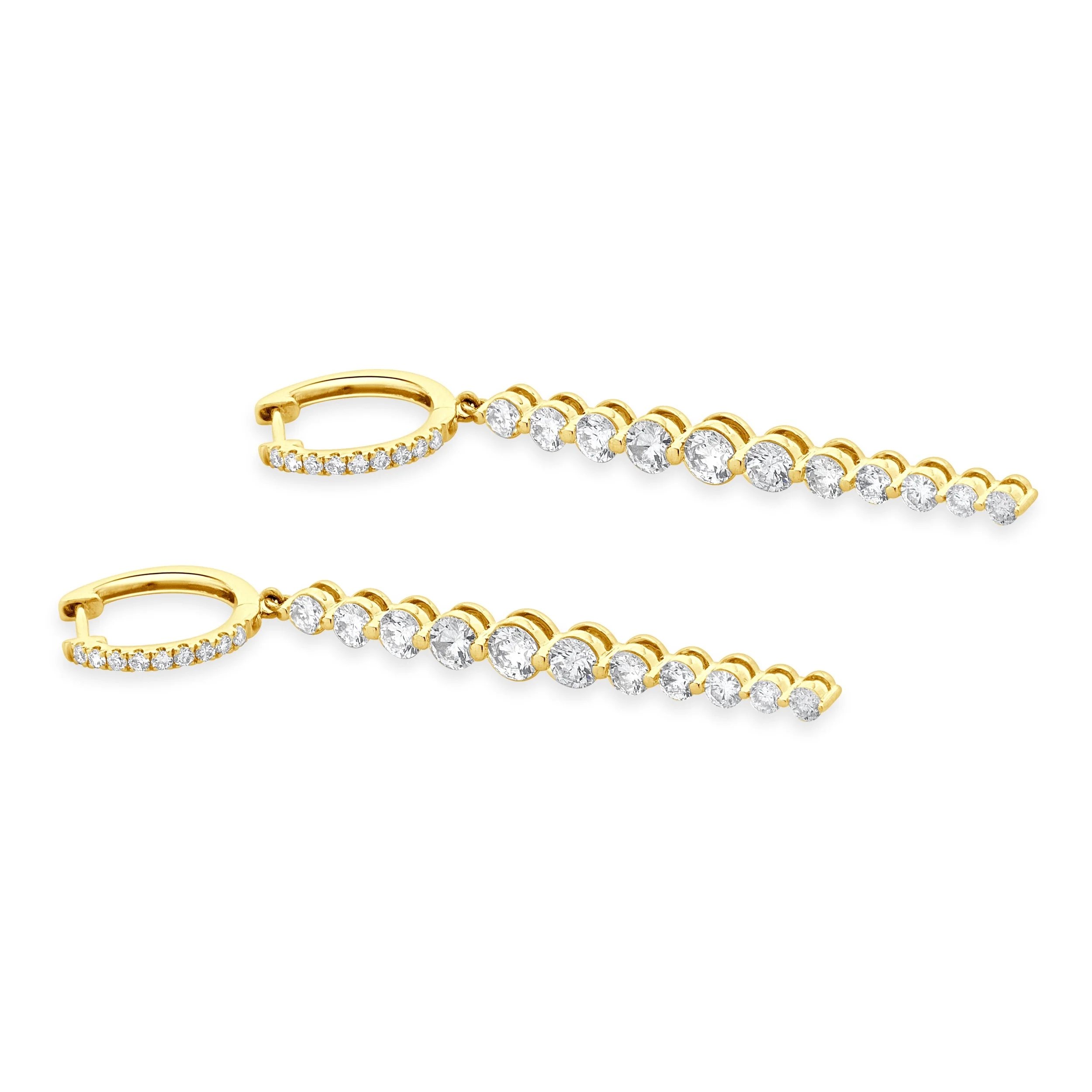 18 Karat Yellow Gold Graduated Diamond Inline Drop Earrings - Image 2