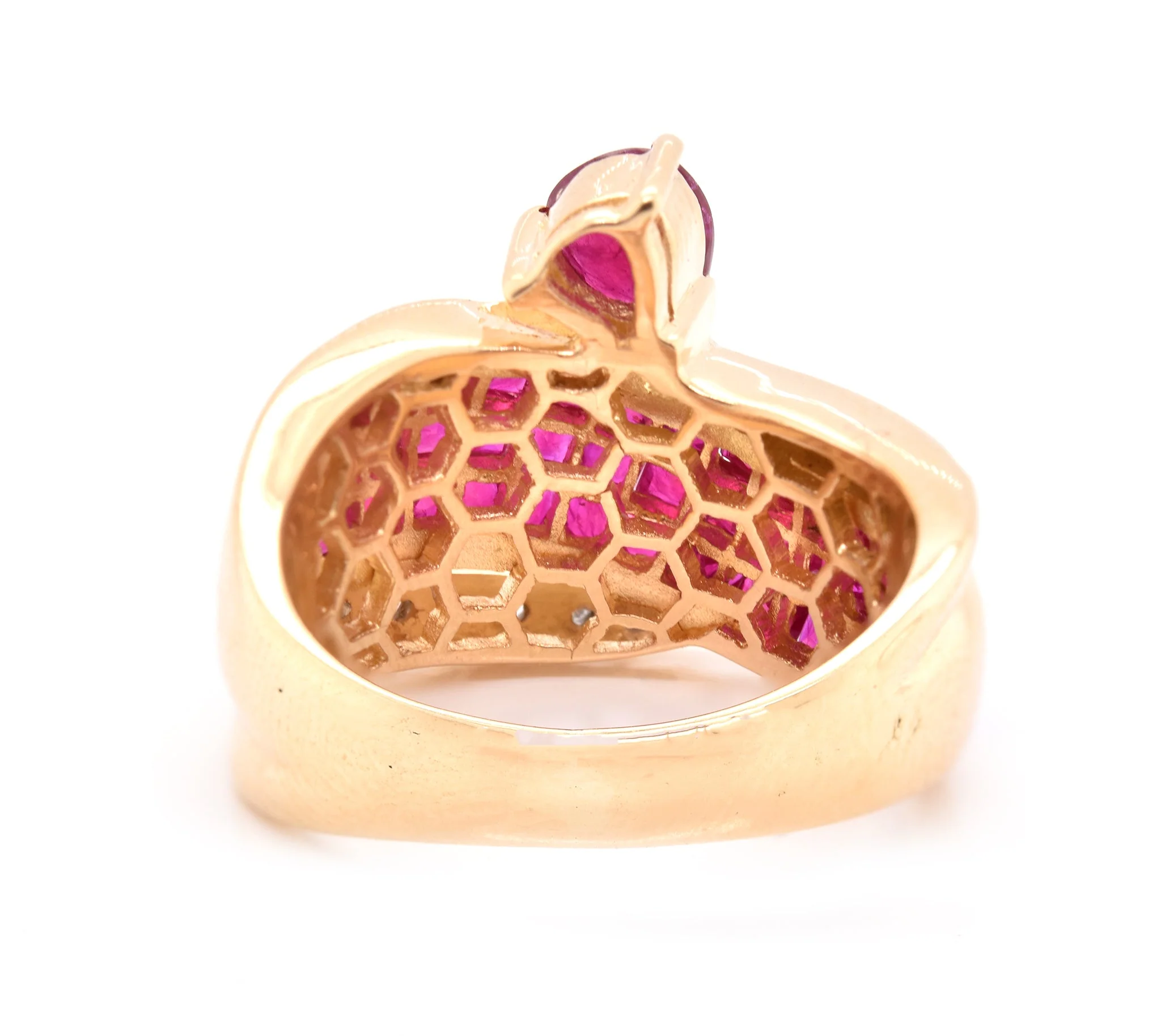 18 Karat Yellow Gold Invisible Set Pigeons Blood Ruby and Diamond Ring - Image 4
