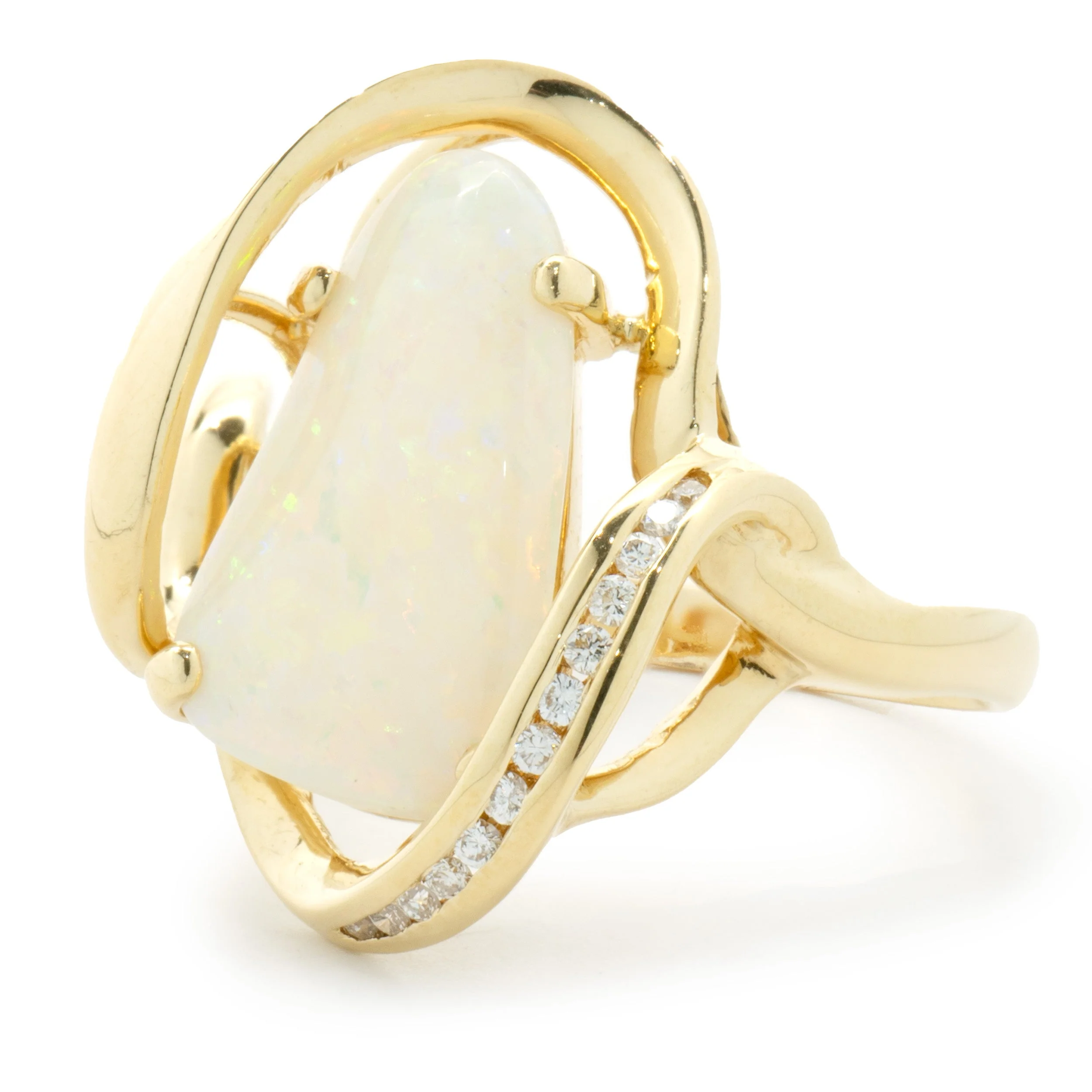 18 Karat Yellow Gold Opal and Diamond Freeform Ring - Image 2
