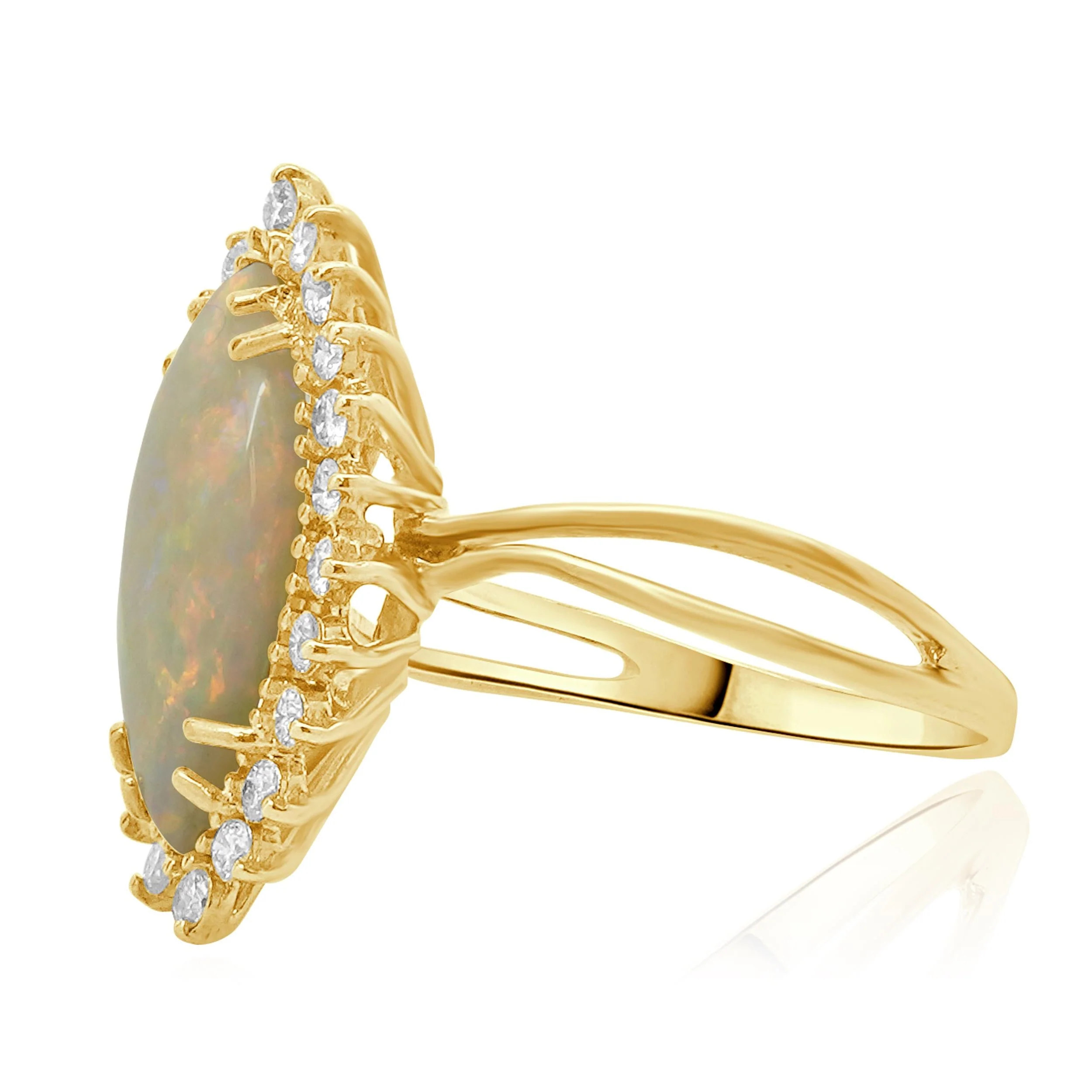 18 Karat Yellow Gold Opal and Diamond Marquise Style Ring - Image 2