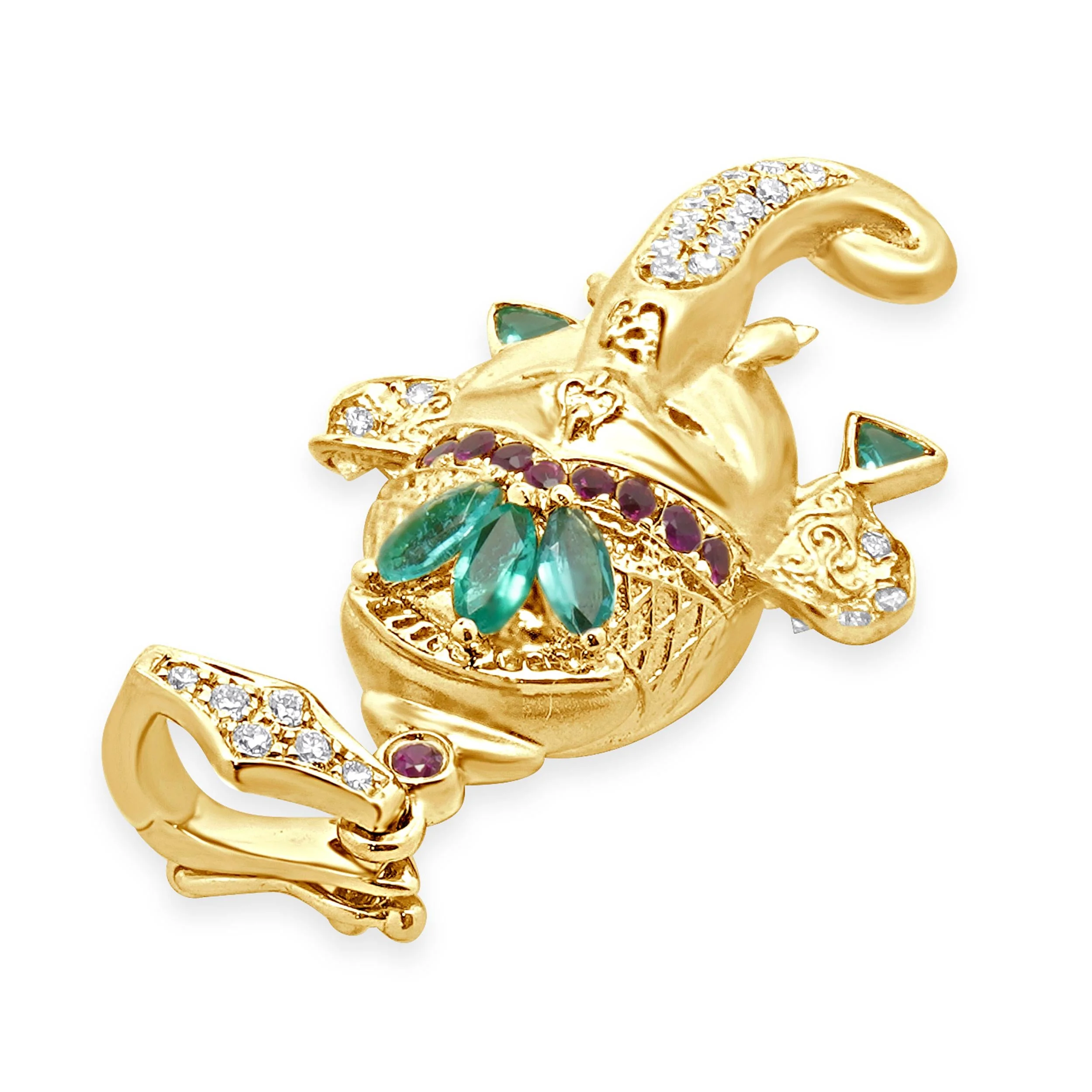 18 Karat Yellow Gold Paraiba Tourmaline, Diamond, and Ruby Pendant - Image 3