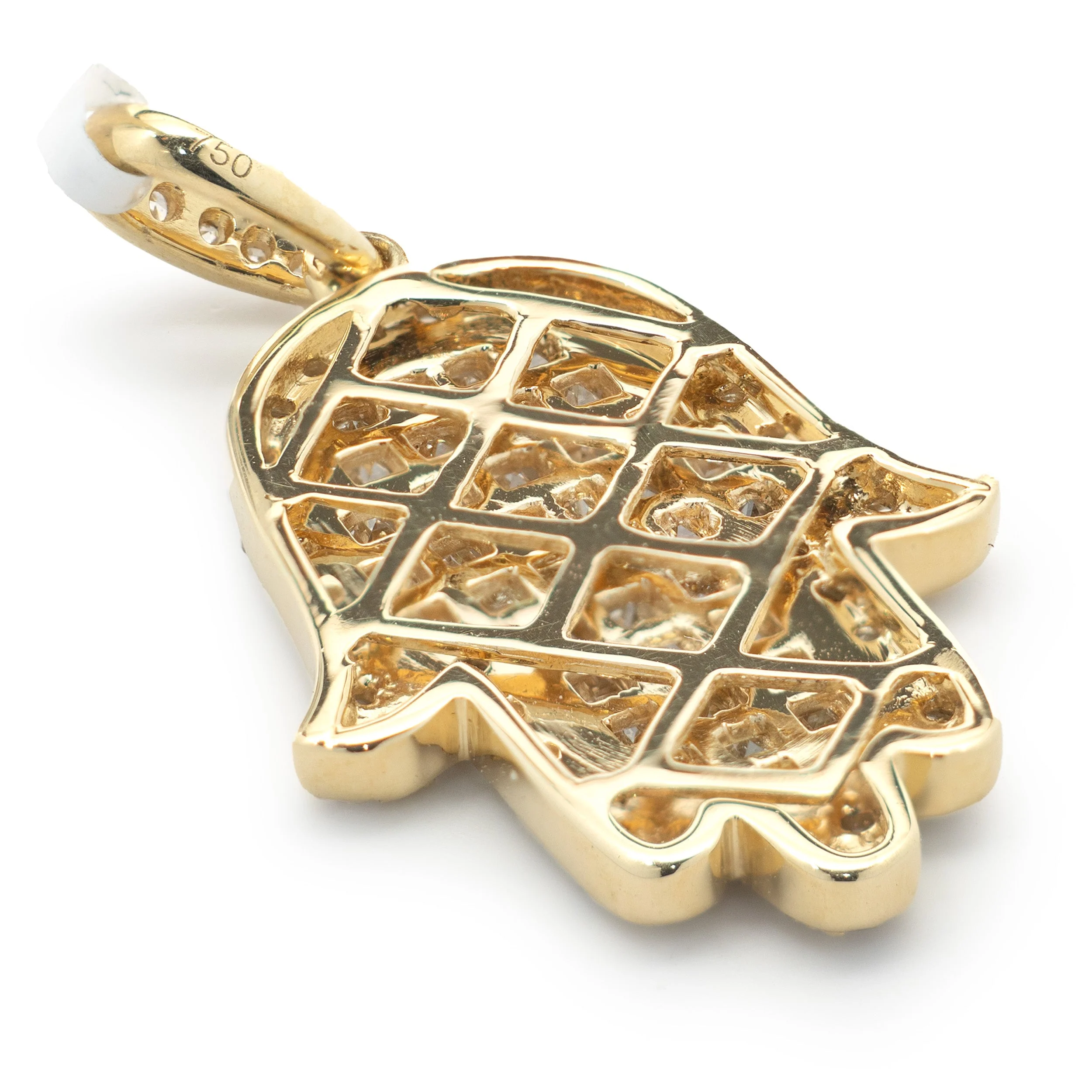 18 Karat Yellow Gold Pave Diamond Hamsa Pendant - Image 2