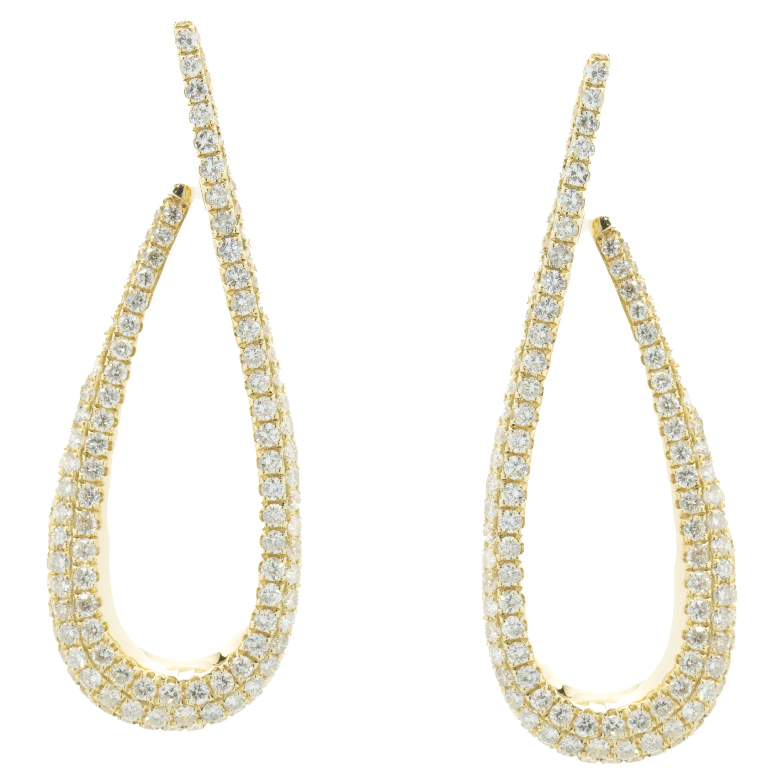 18 Karat Yellow Gold Pave Diamond Loop Through Drop Earrings