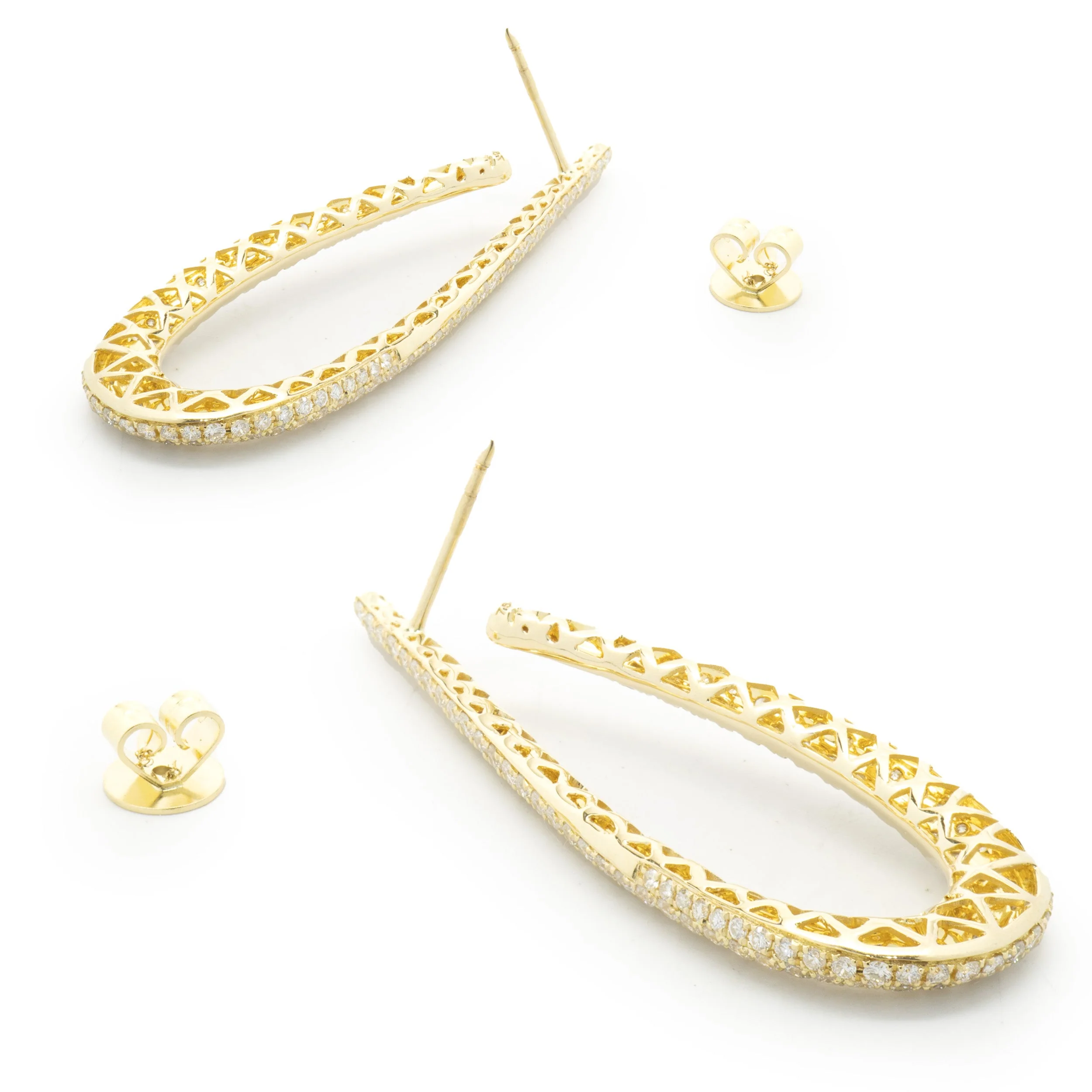 18 Karat Yellow Gold Pave Diamond Loop Through Drop Earrings - Image 3