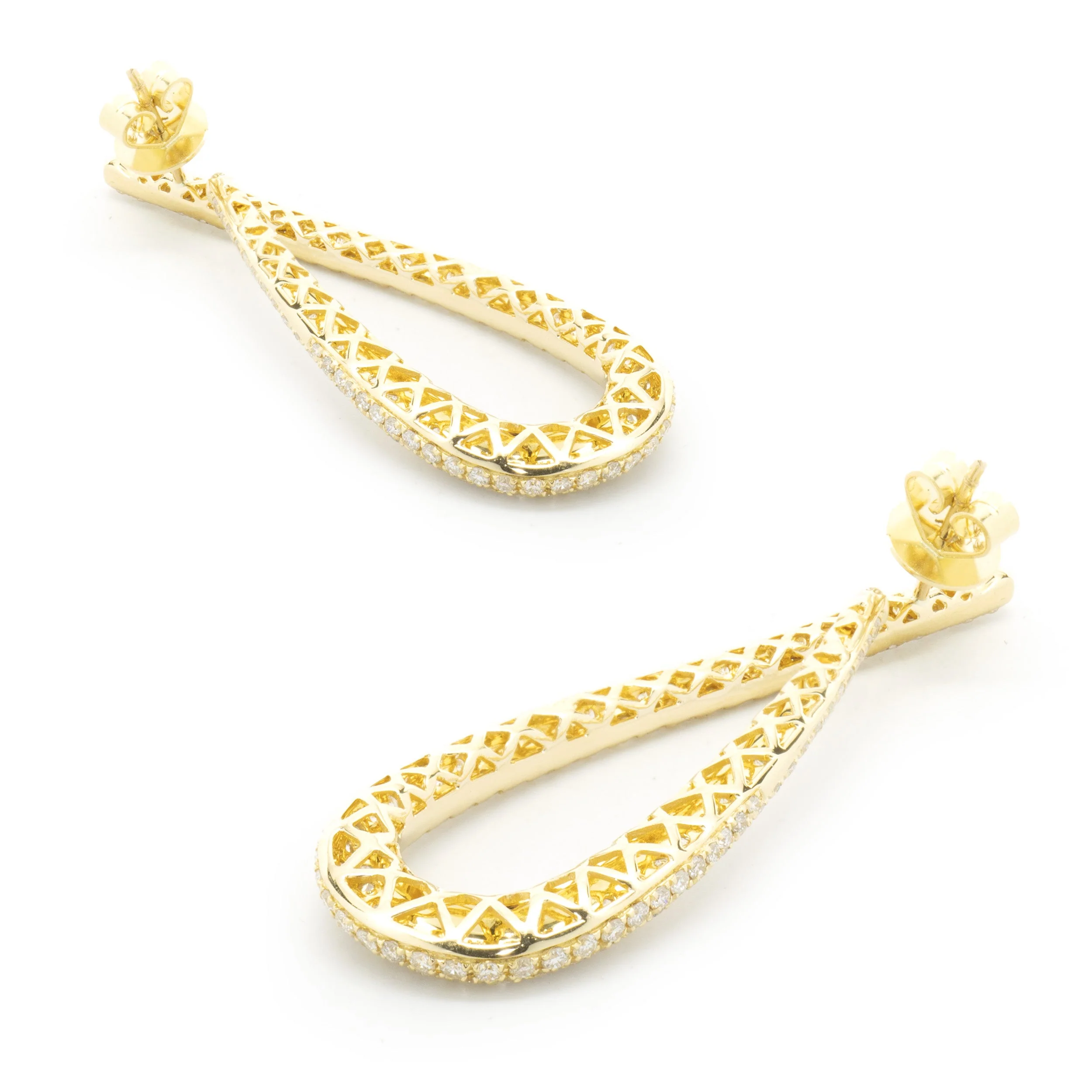18 Karat Yellow Gold Pave Diamond Loop Through Drop Earrings - Image 4