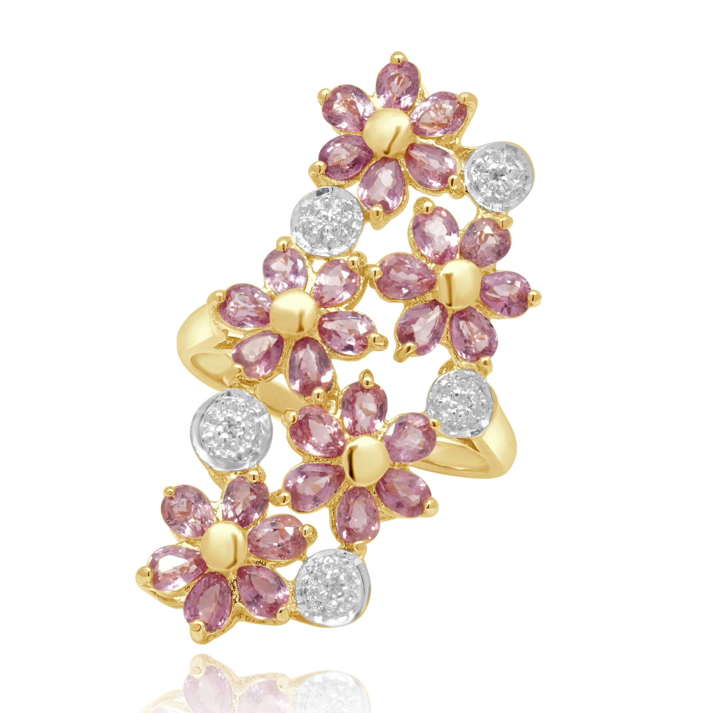 18 Karat Yellow Gold Pink Sapphire & Diamond Floral Ring