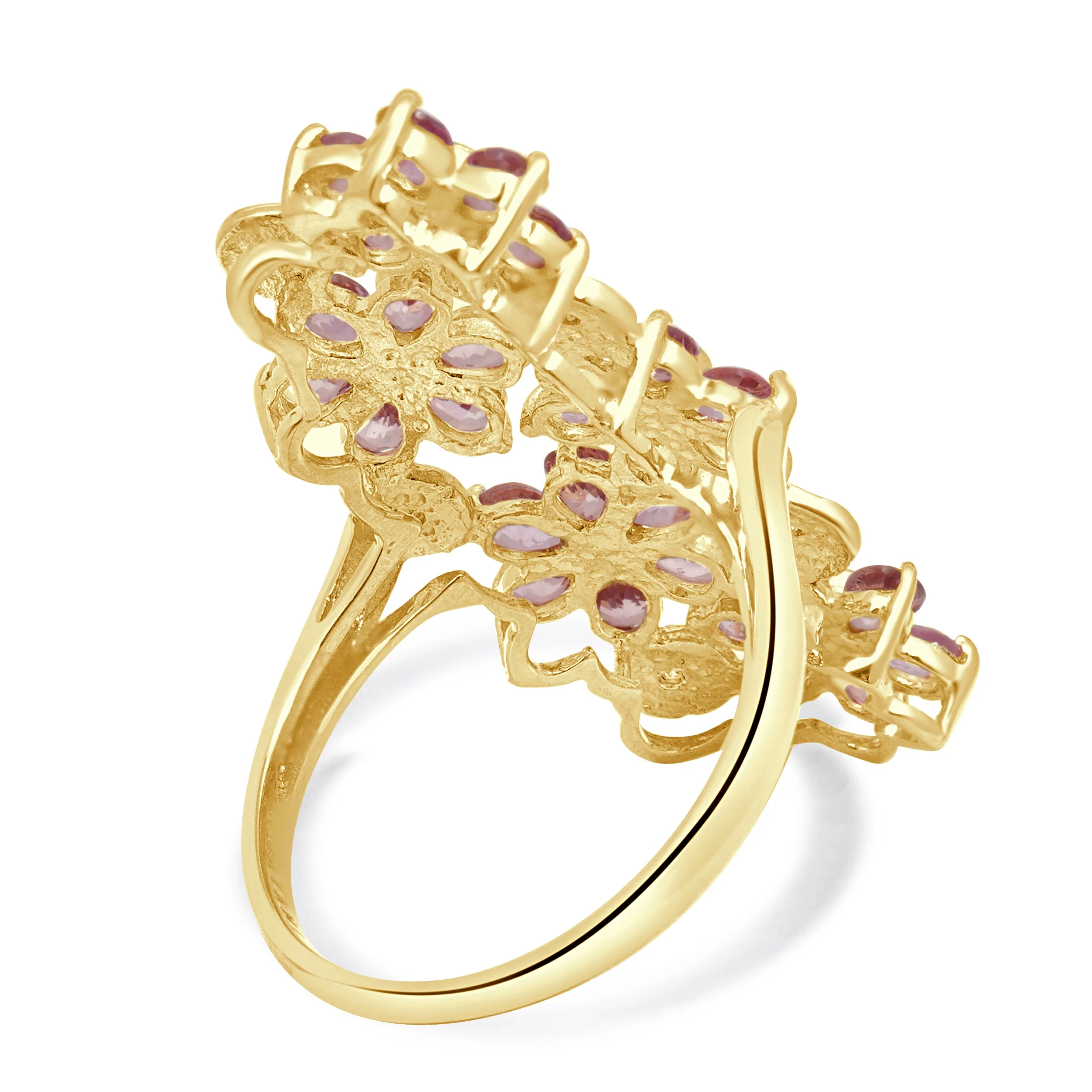 18 Karat Yellow Gold Pink Sapphire & Diamond Floral Ring - Image 4
