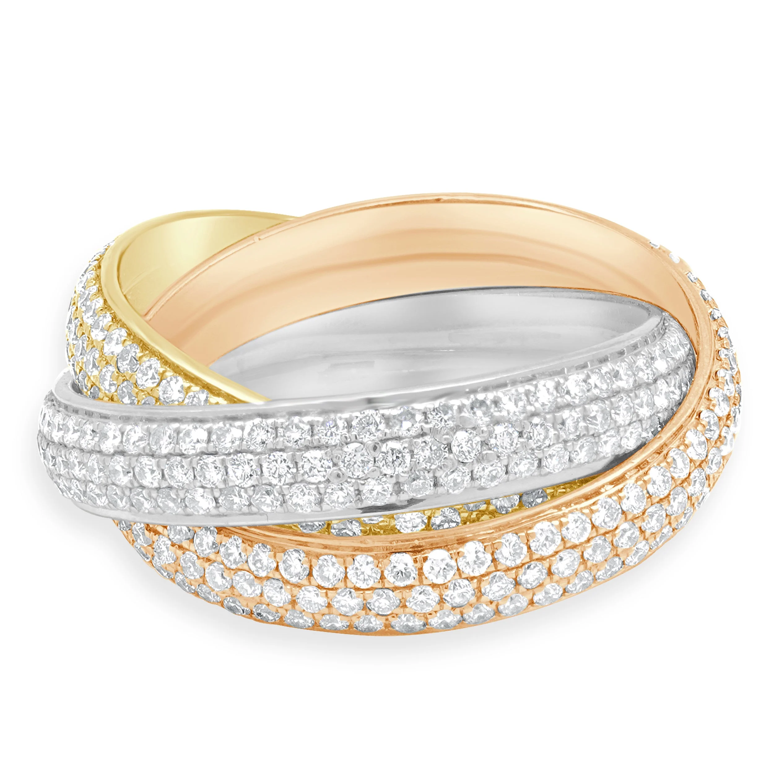 18 Karat Yellow, White, and Rose Gold Pave Diamond Rolling Rings