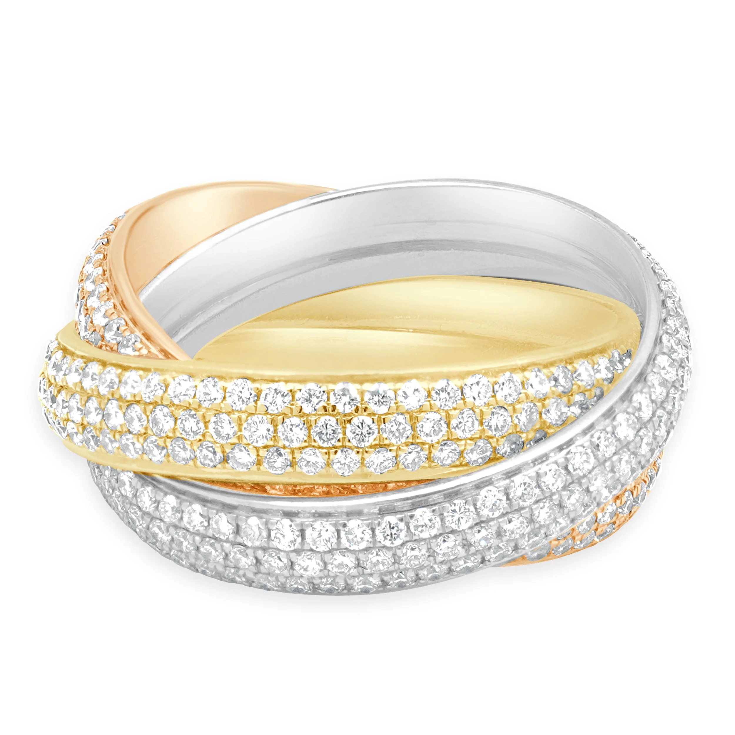 18 Karat Yellow, White, and Rose Gold Pave Diamond Rolling Rings - Image 2