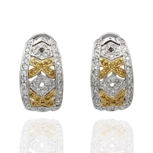 18K Two-Tone White and Yellow Diamond XO Earrings