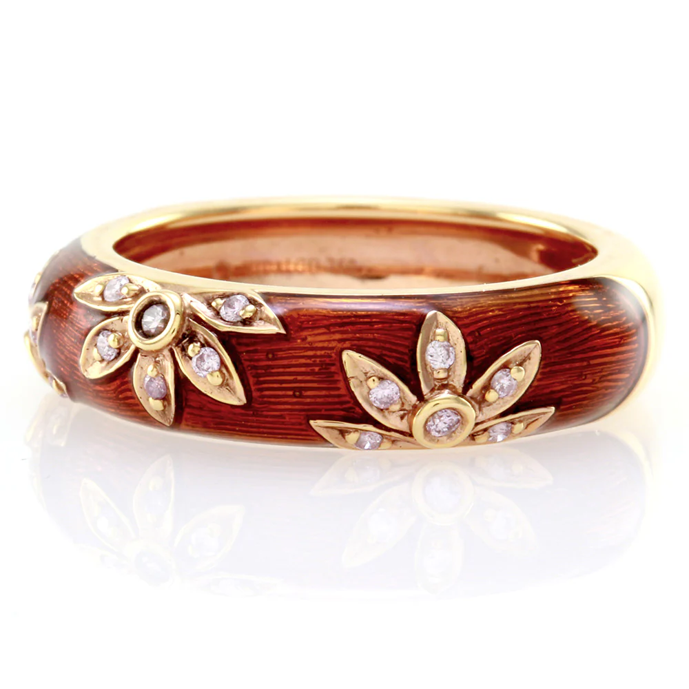 Hidalgo Brown Enamel Flower Band 18K Rose Gold Diamonds - Image 4