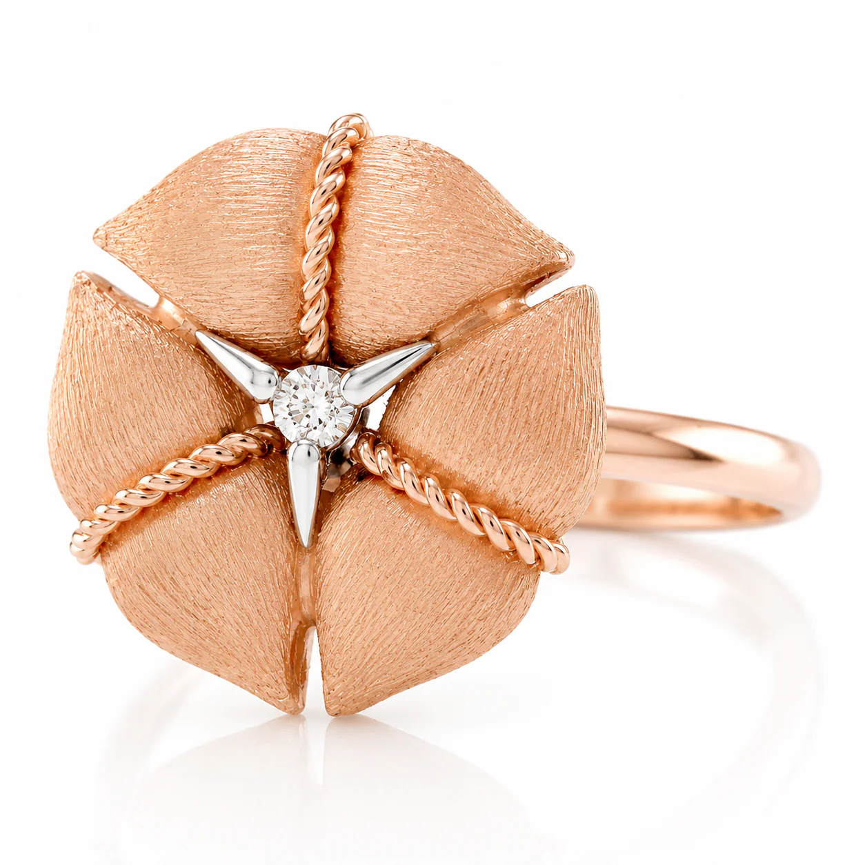 18K Rose Gold Nanis Amarcord Collection Diamond Solitaire Flower Ring - Image 2