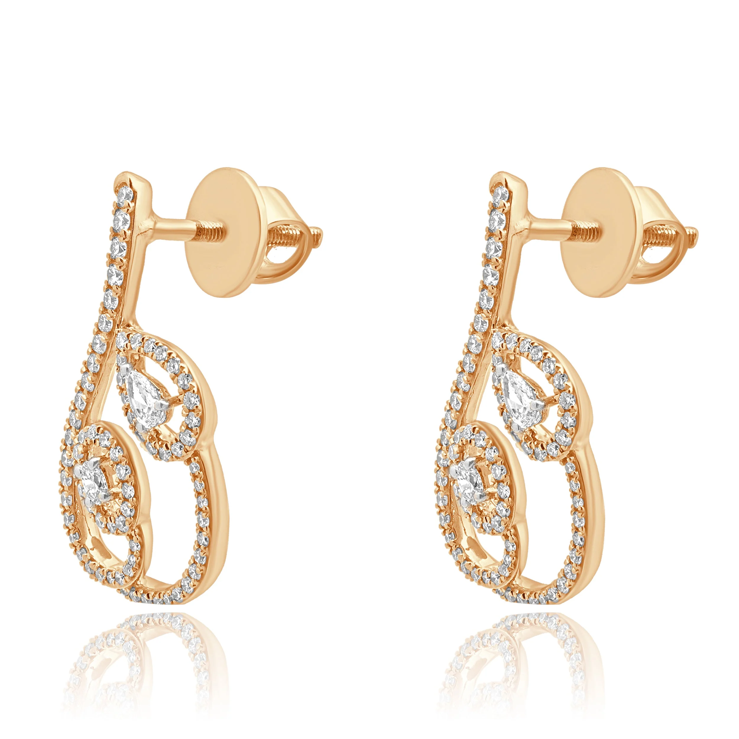 18K Rose Gold Pear, Oval, and Round Cut Diamond Swirl Earrings - Image 2