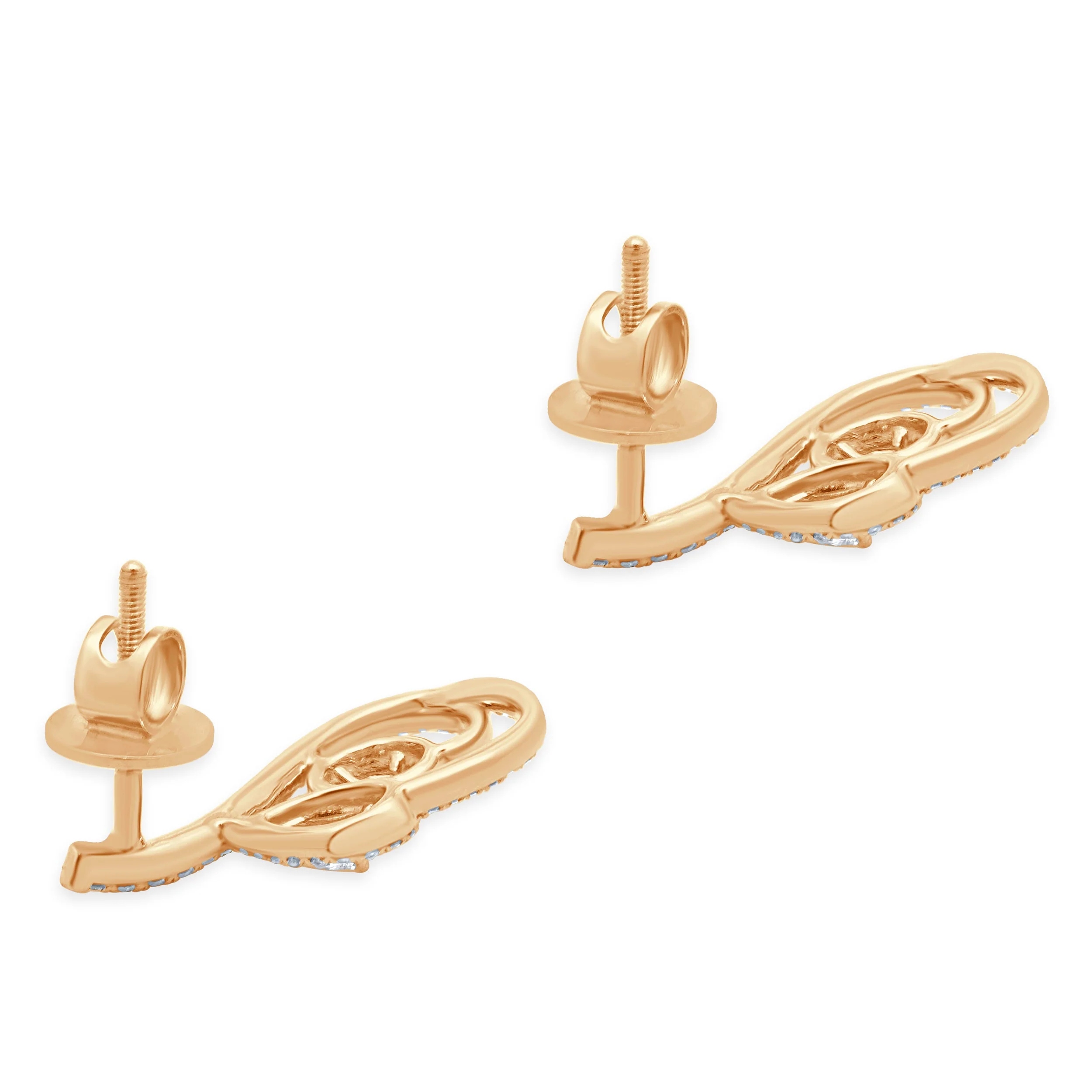 18K Rose Gold Pear, Oval, and Round Cut Diamond Swirl Earrings - Image 3