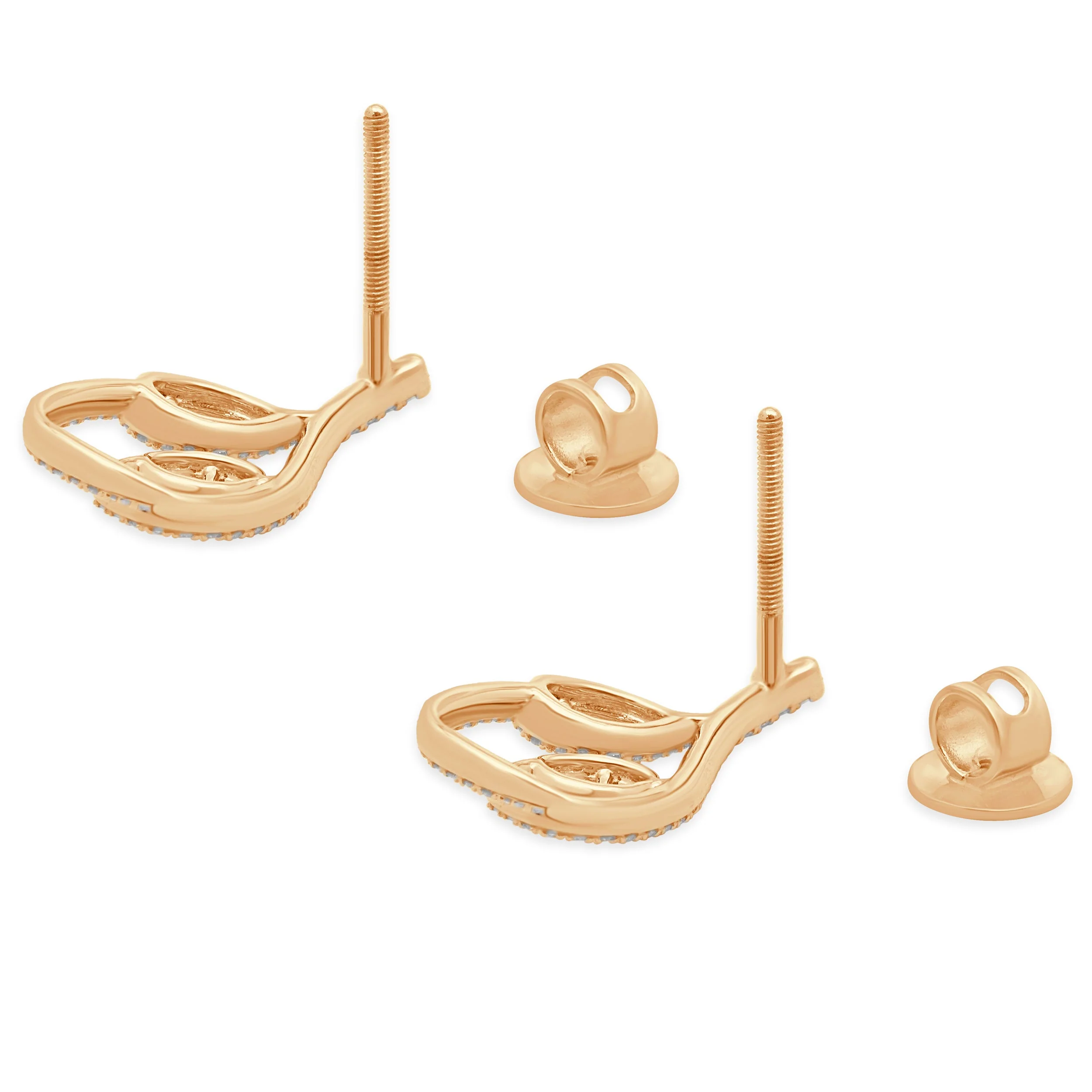 18K Rose Gold Pear, Oval, and Round Cut Diamond Swirl Earrings - Image 4