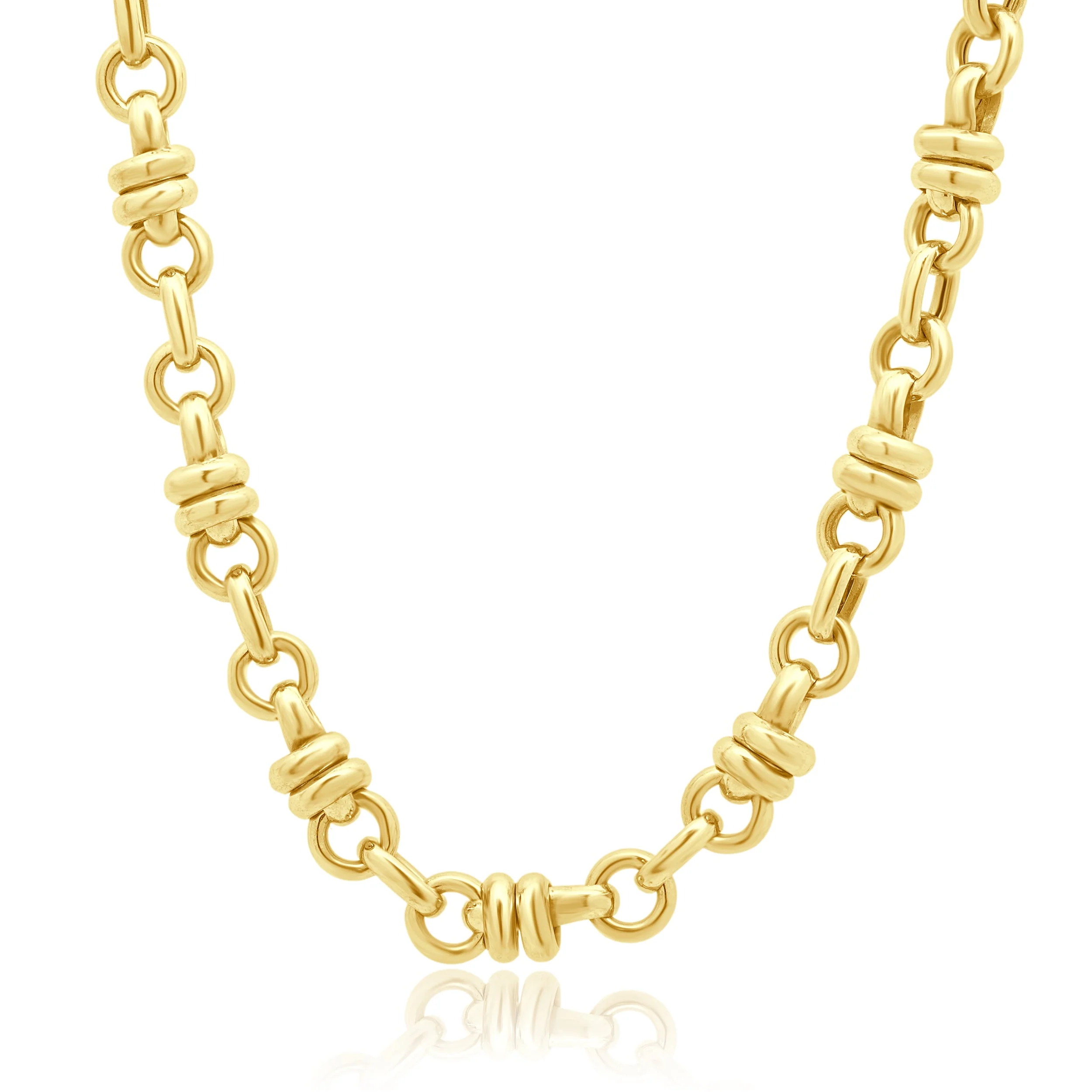 18K Two-Tone Yellow and White Gold Double Rolo Chain Necklace 18.5"