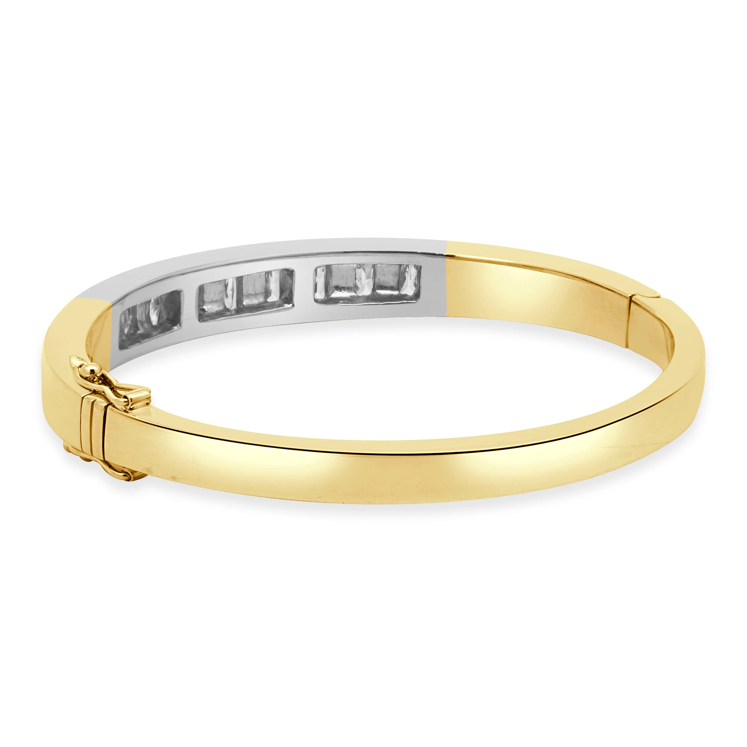 18K Two-Tone Yellow and White Gold Flush Set Crisscut Diamond Hinged Bangle Bracelet 6.25" - Image 3