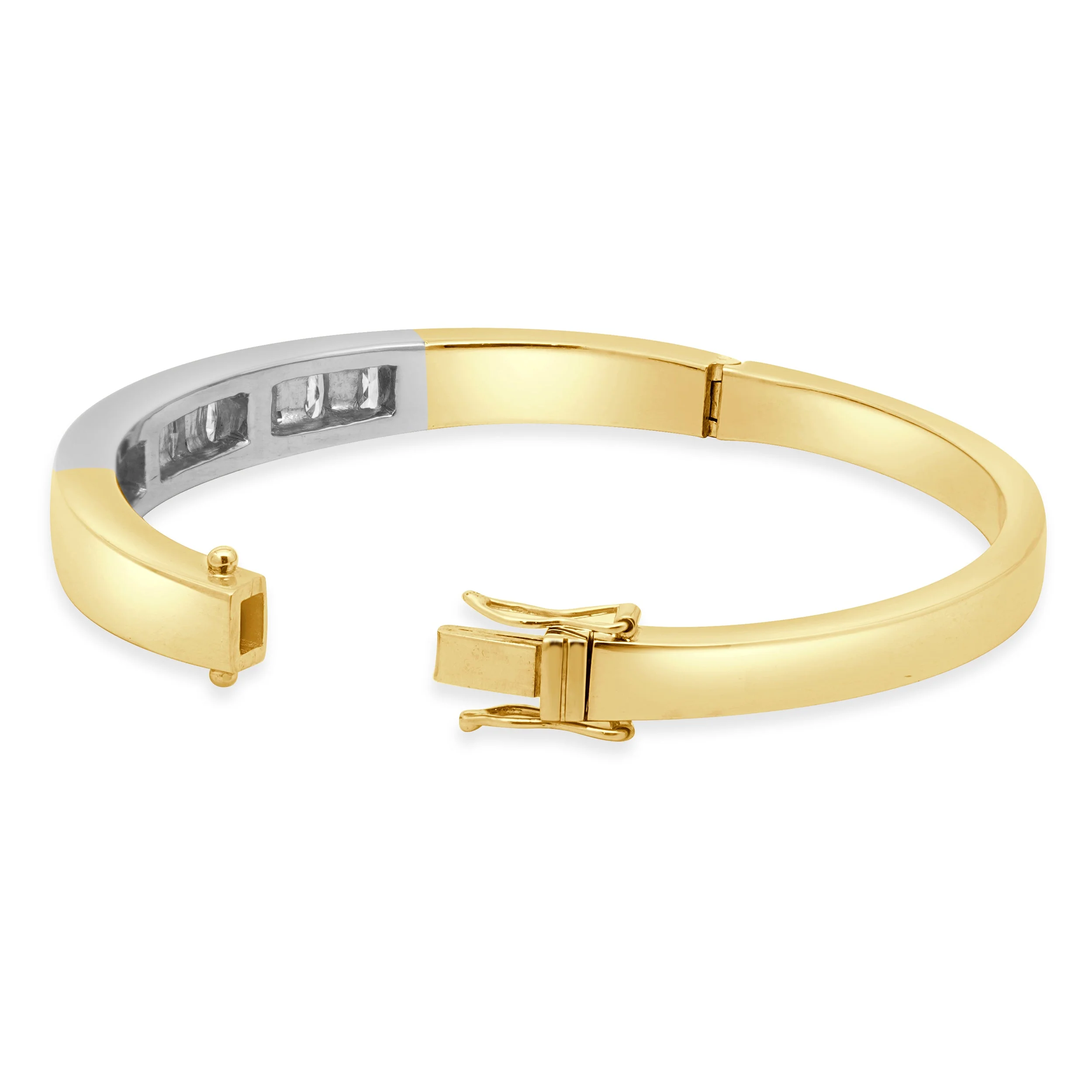 18K Two-Tone Yellow and White Gold Flush Set Crisscut Diamond Hinged Bangle Bracelet 6.25" - Image 4