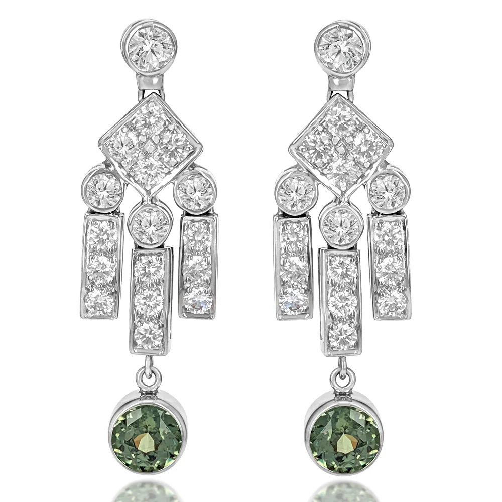 18K White Gold Demantoid and Diamond Drop Earrings