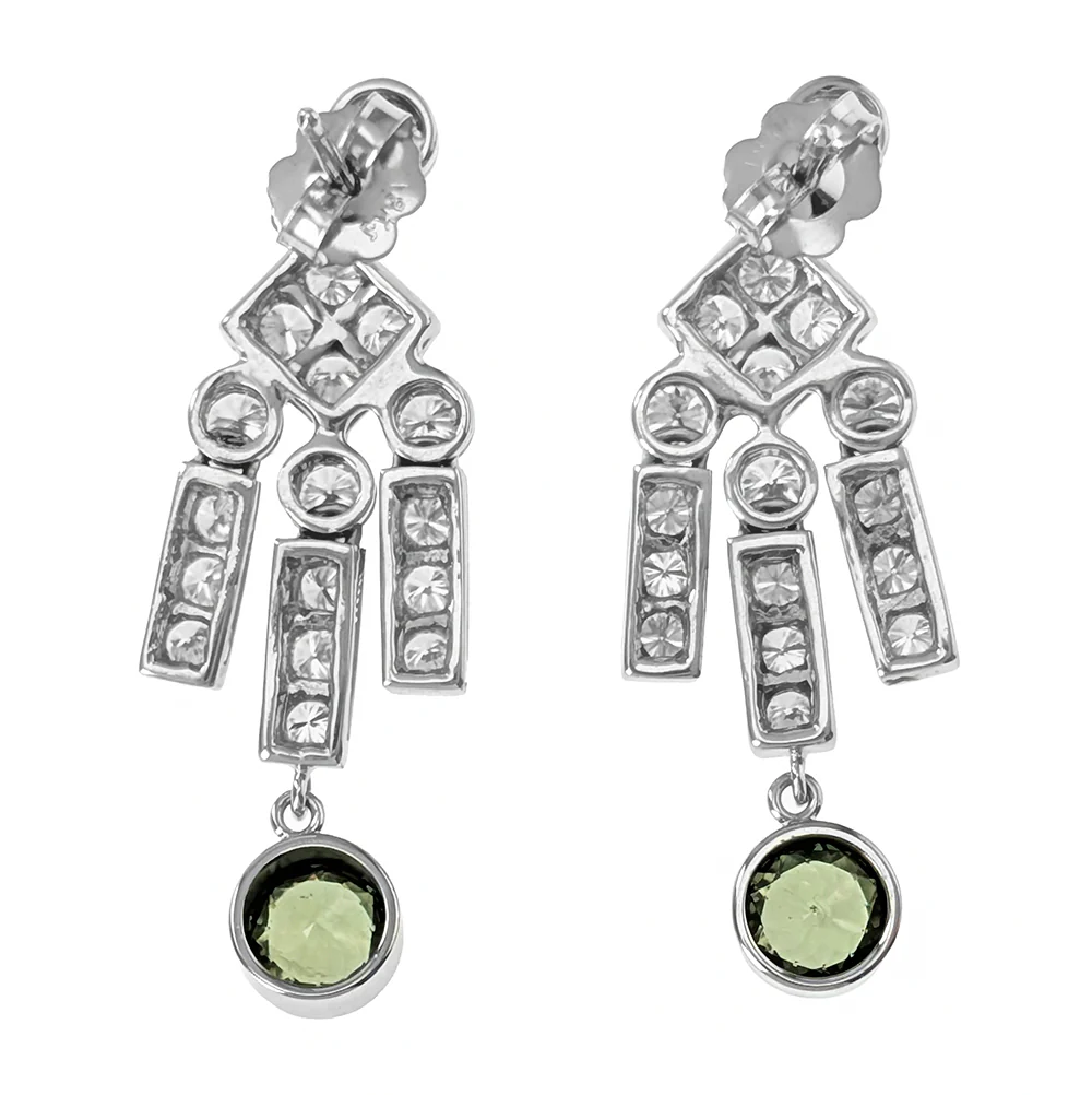 18K White Gold Demantoid and Diamond Drop Earrings - Image 3