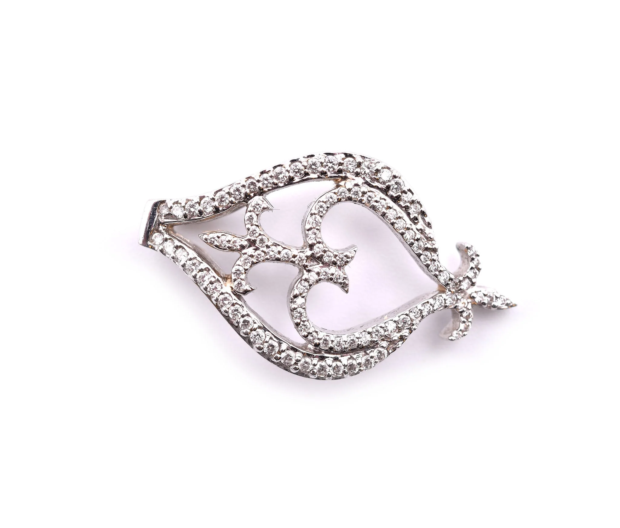 18k White Gold Diamond Fleur De Lis and Heart Pendant - Image 2